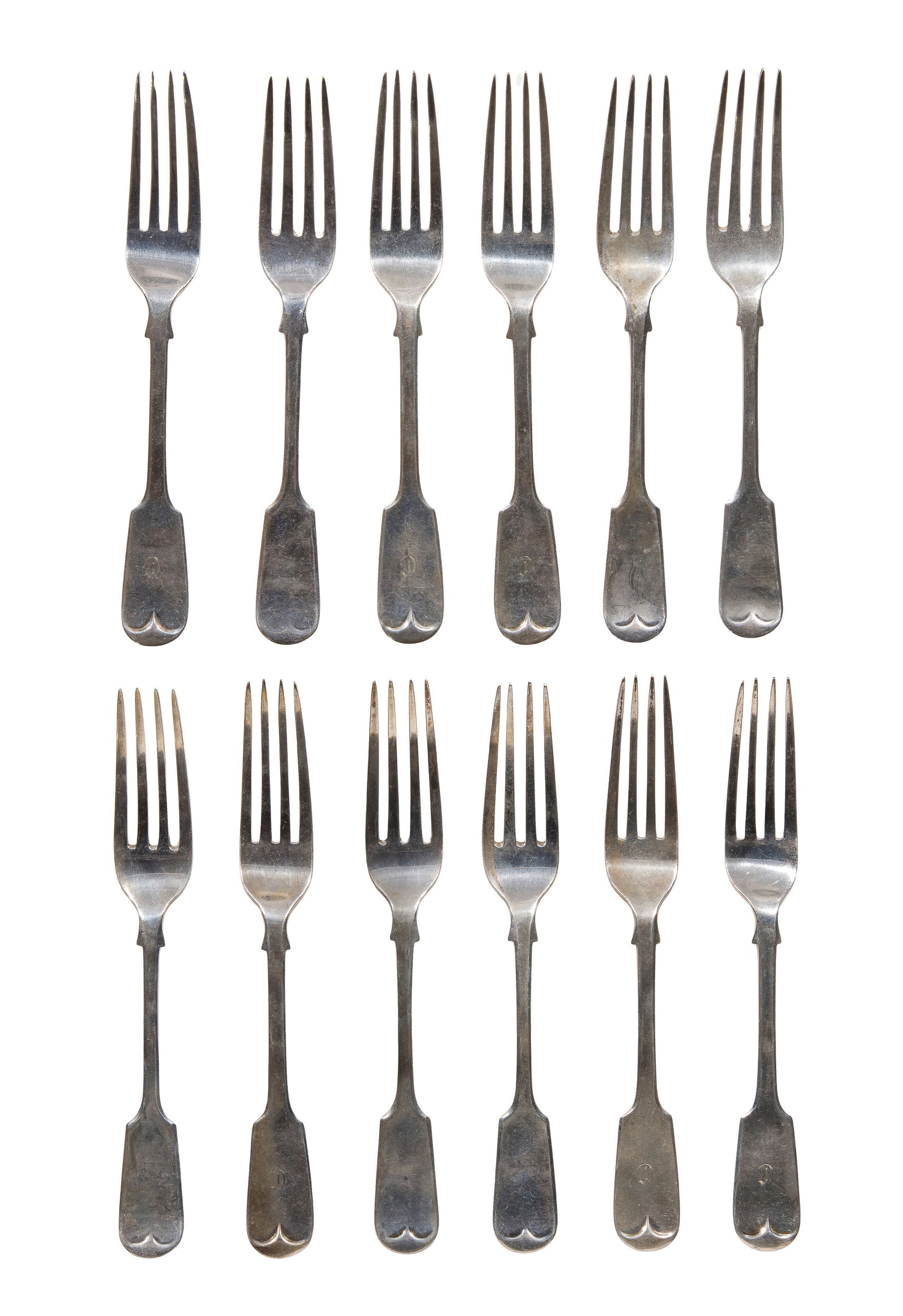 English Sterling Silver Fork Assortment: English Sterling Silver Fork Assortment (12) items of various shapes, sizes and designs (all marked 'sterling' / lion passant) Property from: a Private Collector, Peoria, Illinois Length: 6 1/2 inches