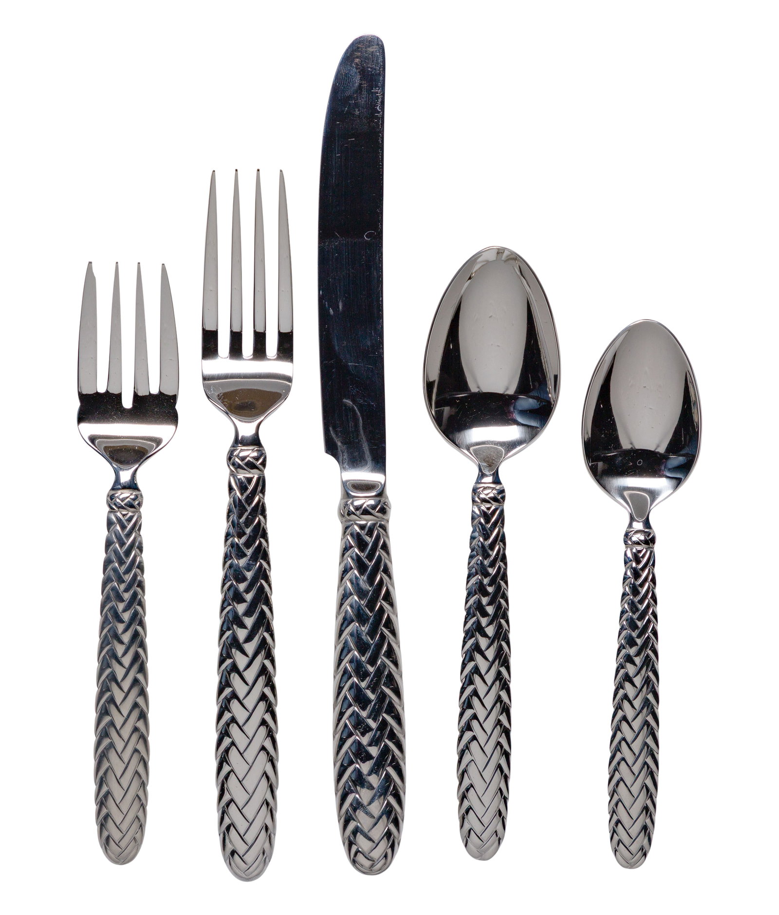 Ralph Lauren Equestrian Braid Stainless Steel Flatware Service: Ralph Lauren Equestrian Braid Stainless Steel Flatware Service (60) items including (11) knives, (11) dinner forks, (11) salad forks, (12) teaspoons, (11) tablespoons and (4) serving pieces 