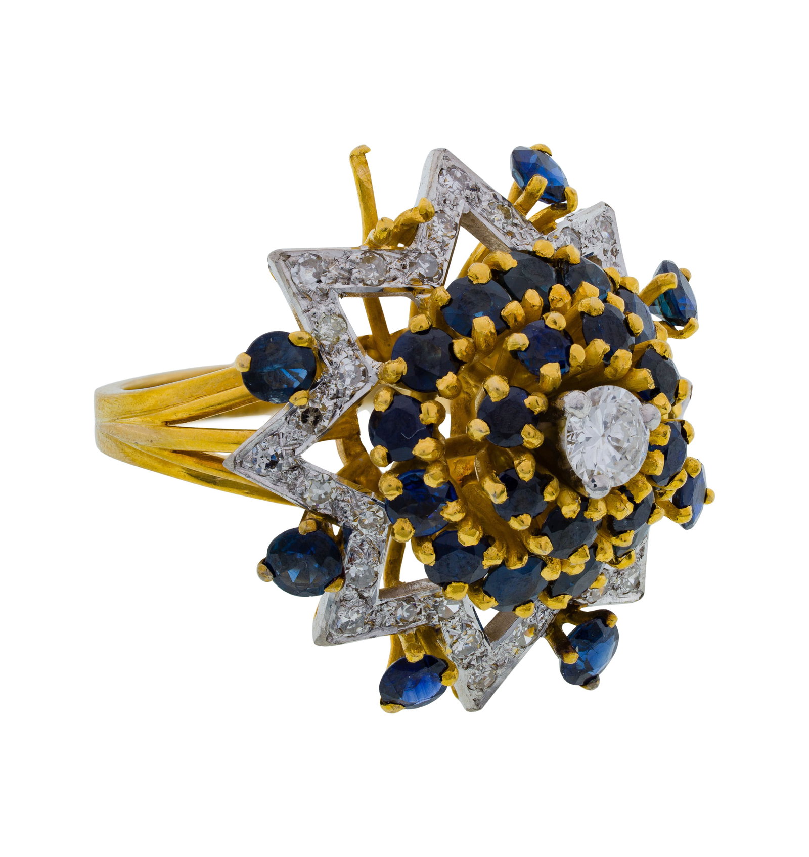 18k Yellow Gold, Sapphire and Diamond Cocktail Ring (1 of 3)