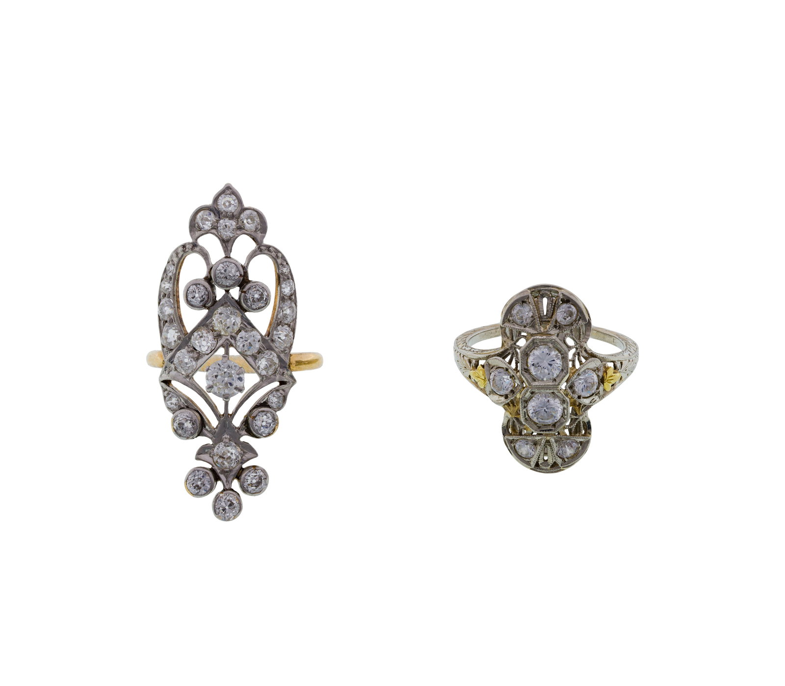 Art Deco Style 18k and 14k Gold and Diamond Rings (1 of 2)