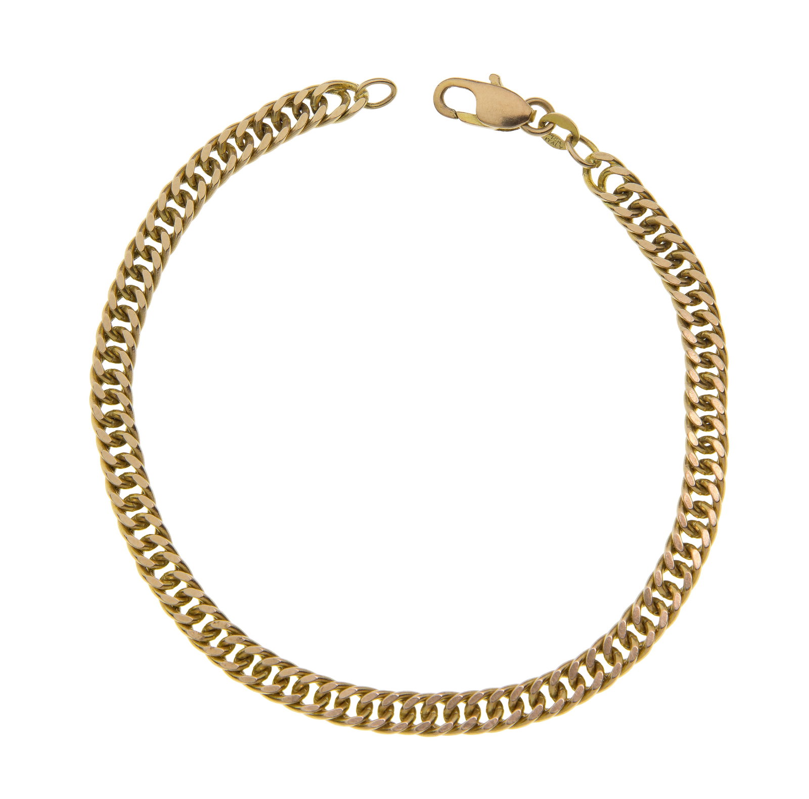 14k Yellow Gold Link Bracelet: 14k Yellow Gold Link Bracelet A Cuban style link (marked '585') Property from: a Private Collector, Peoria, Illinois Length: 8 inches Weight: 14k gold: 8.43 dwts. (total) Condition: overall light wear