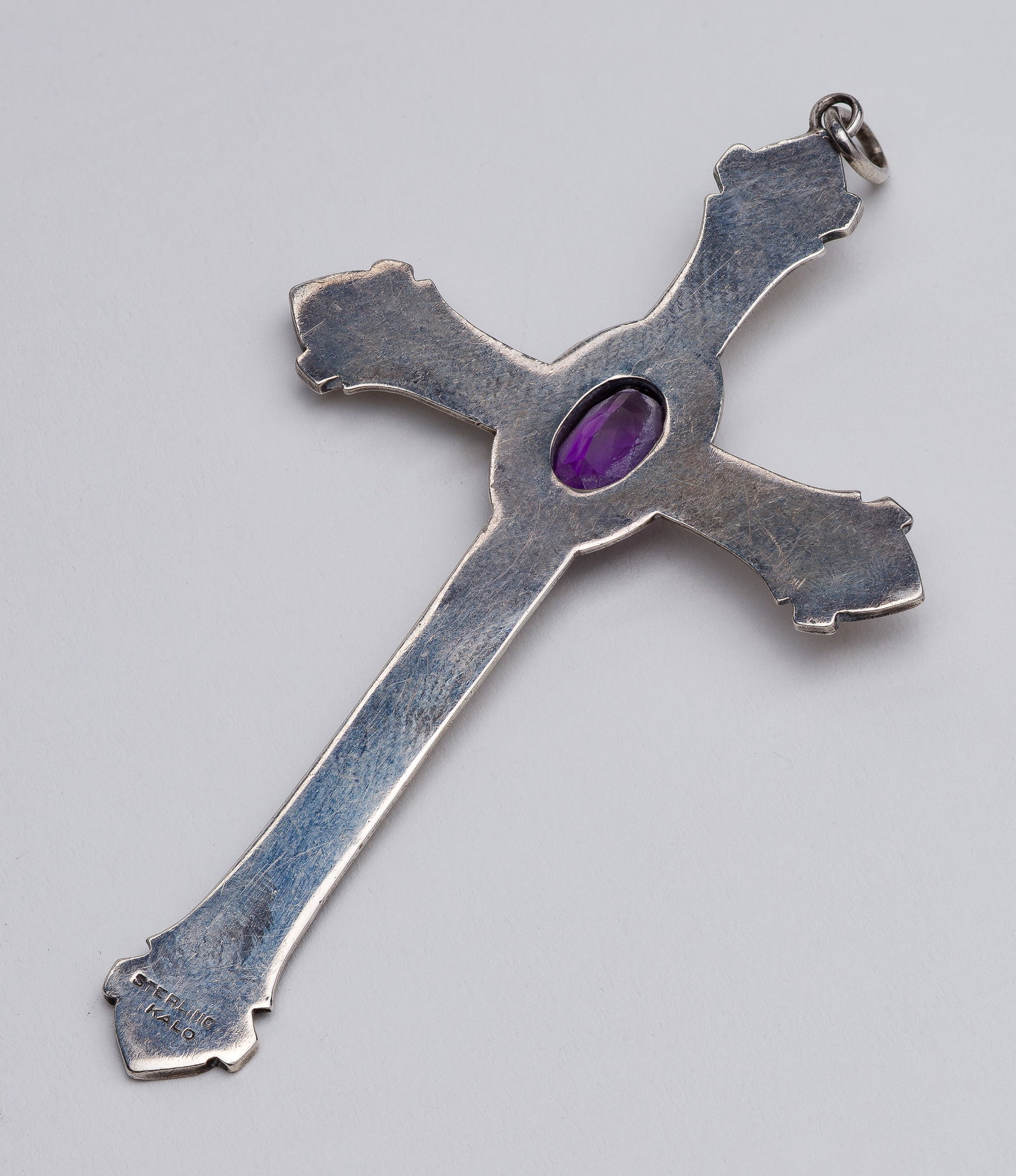 Sterling Silver Jewelry Assortment: Sterling Silver Jewelry Assortment (5) items including (3) necklaces, a Kalo cross having gemstone and a Mexican pendant having dangling crosses (most signed and marked 'sterling' / '925') 