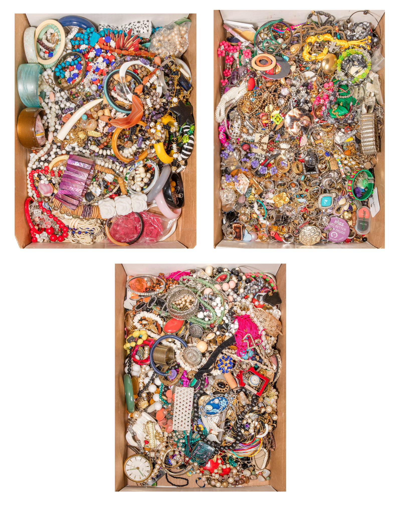 Costume Jewelry Assortment: Costume Jewelry Assortment Approximately (48) pounds including necklaces, bracelets, pins and rings Property from: a Private Collector, Gilbert, Illinois Condition: light to moderate wear to
