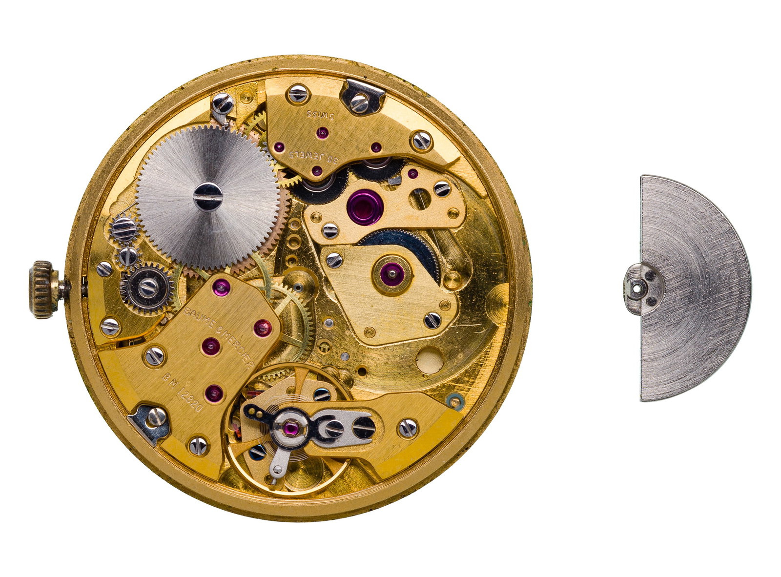 Baum and Mercier 18k Yellow Gold Case and Band Wristwatch: Baum and Mercier 18k Yellow Gold Case and Band Wristwatch Baumatic #BM12820 gold dial, baton hands, date window, 30-jewel quartz movement, an integrated mesh bracelet (case and band marked '750' /