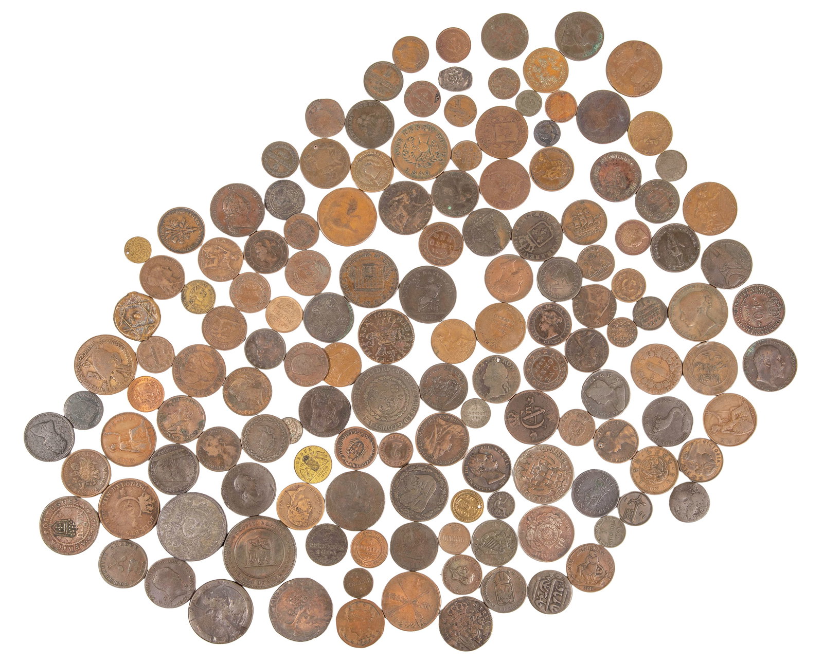 World Coin Assortment: World Coin Assortment Approximately (140) coins, mostly from 19th century Europe Property from: an Estate, Wilmette, Illinois Category: World Coins & Currency > World Coins Estimated Sale