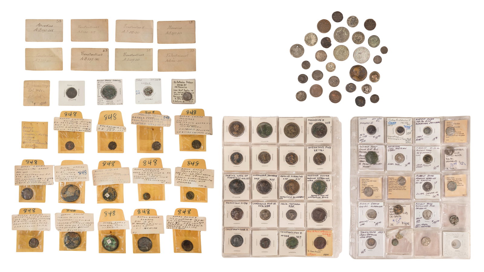 Ancient Coin Assortment: Ancient Coin Assortment Approximately (100) coins including examples from Greece, Rome, Russia and imperial Europe (some mixed purity silver noted) Property from: an Estate, Wilmette, Illinois 