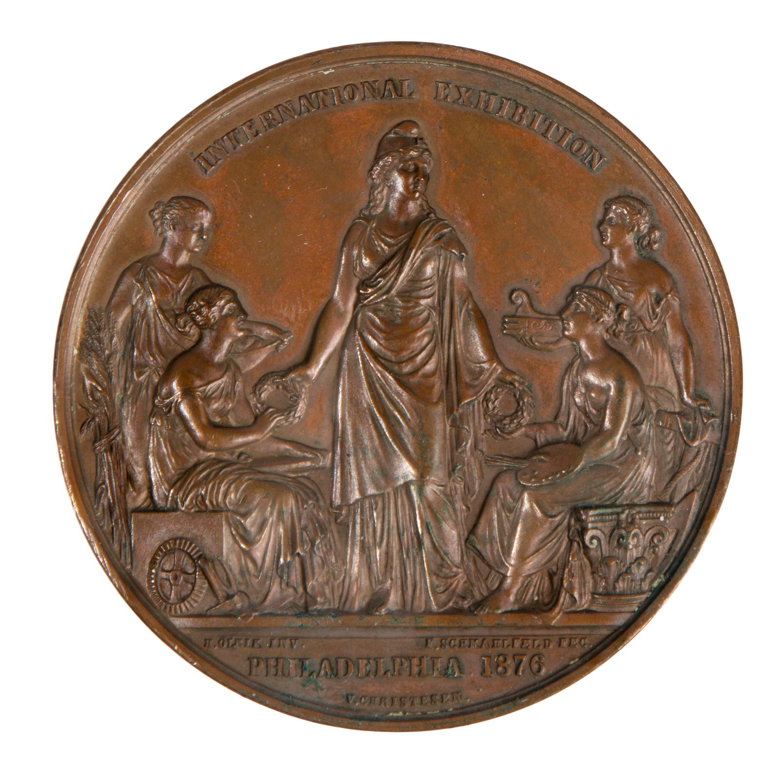 1876 Centennial Bronze Medal: 1876 Centennial Bronze Medal Produced by Denmark for the 1876 International Exhibition in Philadelphia Property from: an Estate, Wilmette, Illinois Category: Tokens & Medals > Tokens &