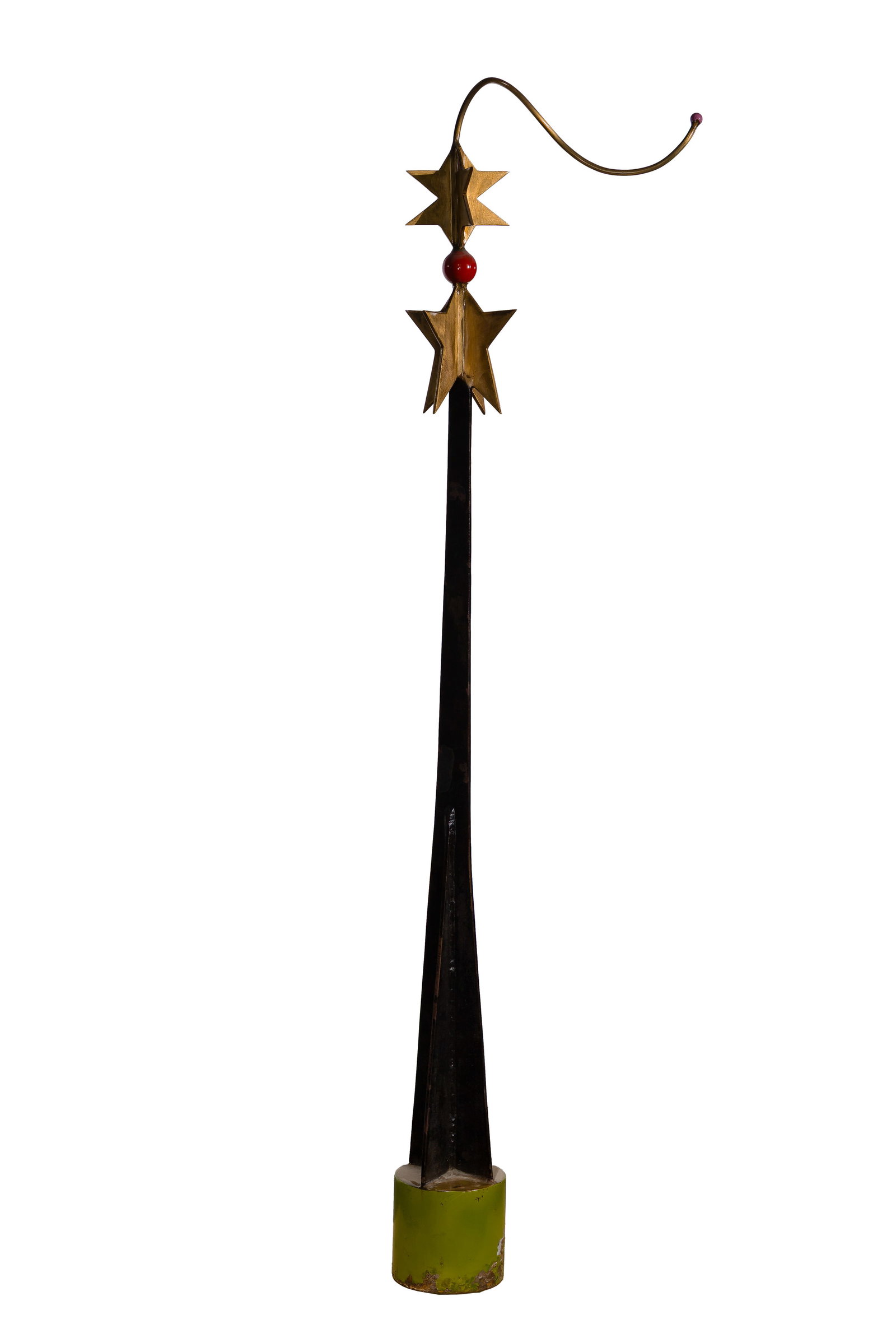 Gloria Kisch (American, b.1941) Metal Sculpture: Gloria Kisch (American, b.1941) Metal Sculpture 1987, marked 'KISCH 87' underside of base, painted metal having two star forms atop a tapering standard on a cylindrical base Property from: an Estate, 