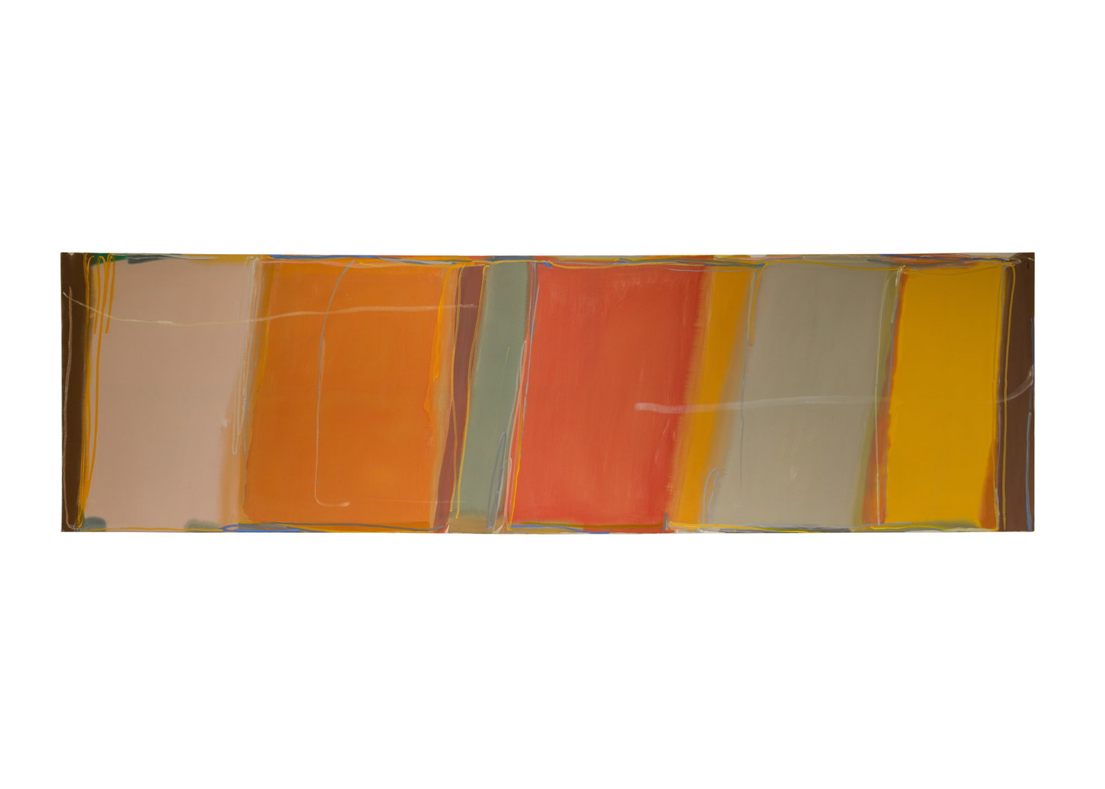 Larry Zox (American, 1936-2006) 'Boca De La Soledad' Acrylic on Canvas: Larry Zox (American, 1936-2006) 'Boca De La Soledad' Acrylic on Canvas 1995, signed and titled verso, a large-scale color block abstract having stripes of various colors, unframed Property from: an Es