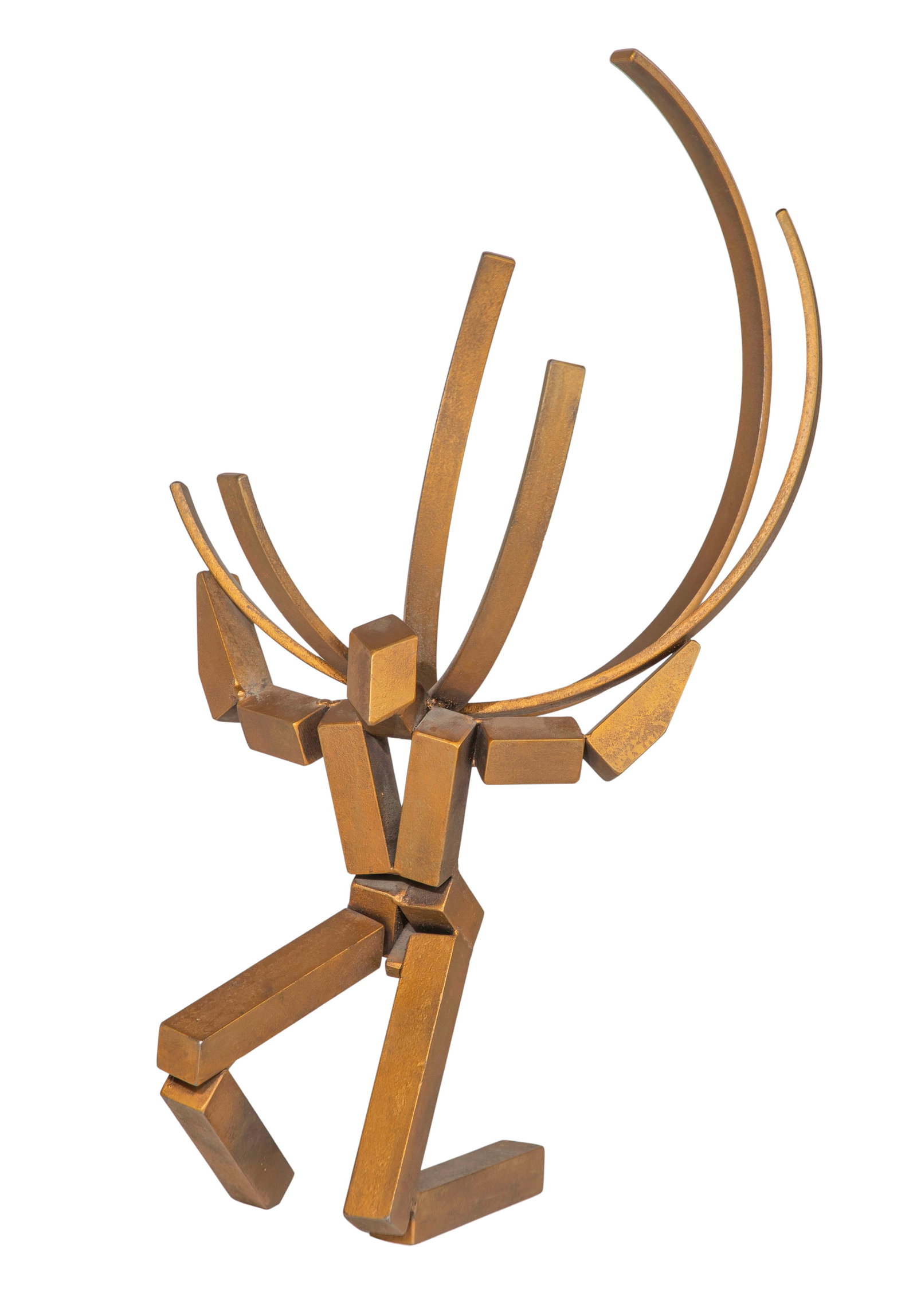 Unknown Artist (American, 20th Century) Steel Sculpture: Unknown Artist (American, 20th Century) Steel Sculpture Undated, initialed 'HG' and '3' on foot, depicting Atlas supporting the Earth, having a gold-tone finish Property from: an Estate, Glen Ellyn, I