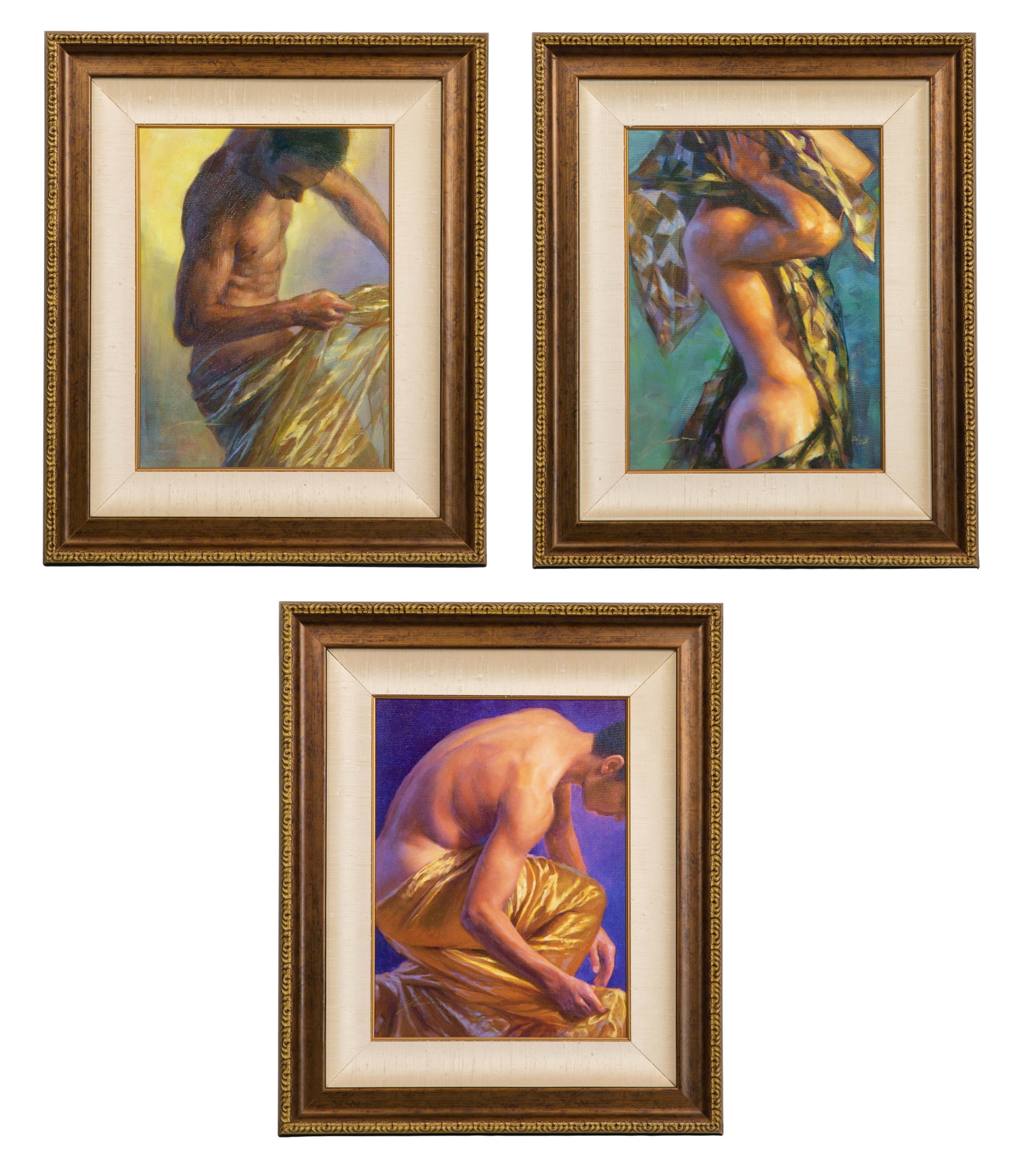Jia Lu (Chinese, b.1954) Giclees on Canvas: Jia Lu (Chinese, b.1954) Giclees on Canvas (3) undated items, signed, including 'Granite' #66/268, 'Opalite' #26/268 and 'Serpentine' #26/268, all having gold-tone painted frames Property from: a Priv