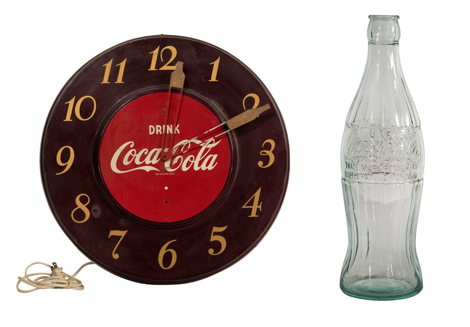 Coca-Cola Advertising Clock and Glass Bottle (1 of 1)
