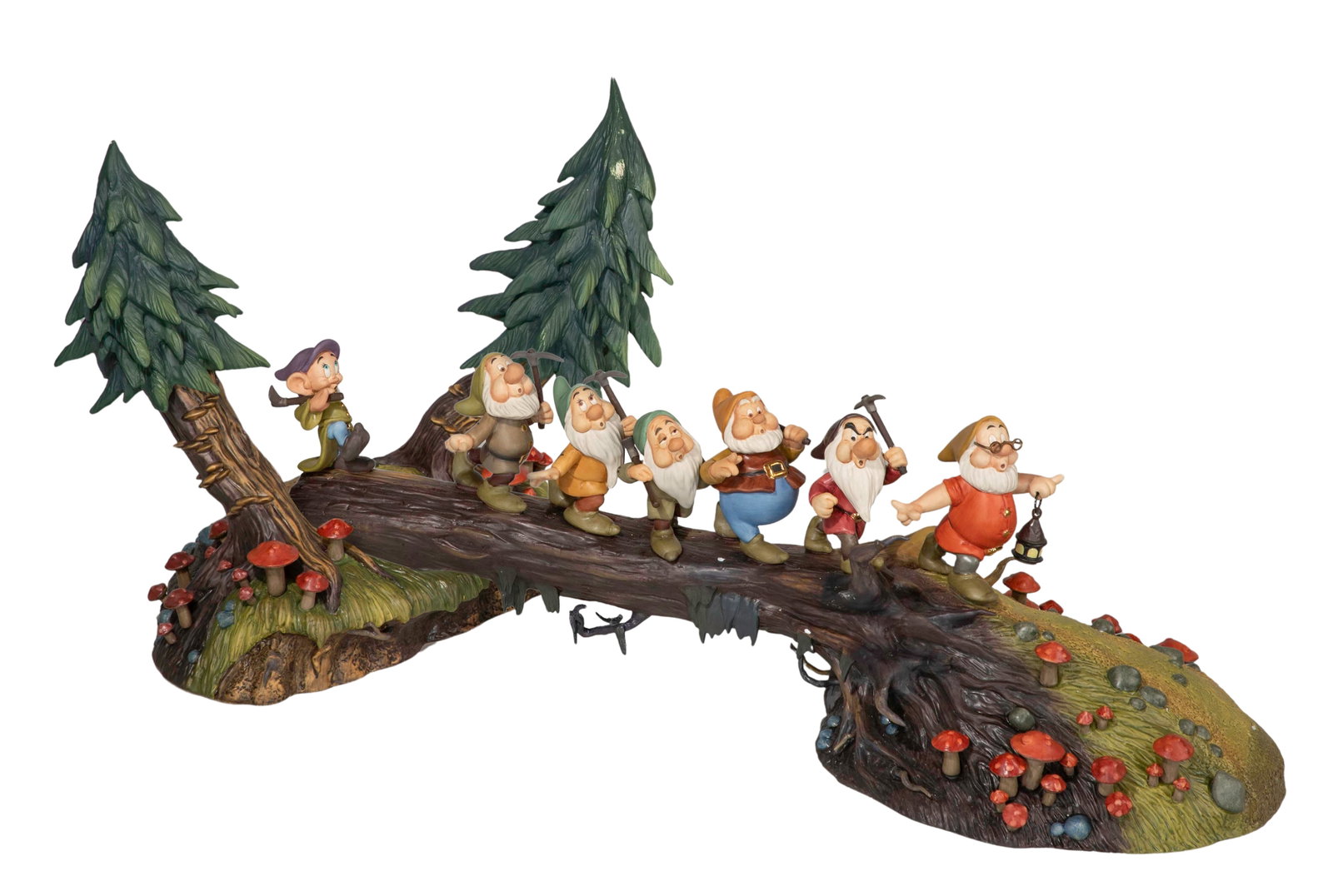 Disney Signature Series 'Heigh-Ho! Heigh-Ho! It’s Home from Work We Go!' Porcelain Figural Group: Disney Signature Series 'Heigh-Ho! Heigh-Ho! It’s Home from Work We Go!' Porcelain Figural Group 2009, #509/750, depicting the Seven Dwarfs as they make their way across a bridge, consisting of
