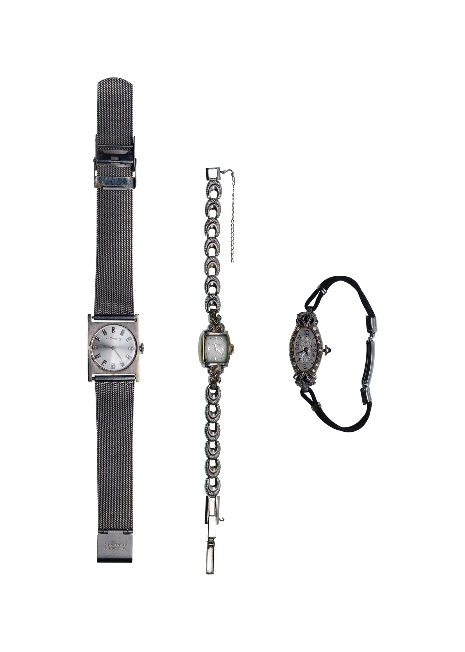 Platinum / Palladium and 14k White Gold Case Wristwatch Assortment: Platinum / Palladium and 14k White Gold Case Wristwatch Assortment (3) items including an unbranded platinum / palladium having an oval diamond-set bezel and accent stones at ends and winder tip,