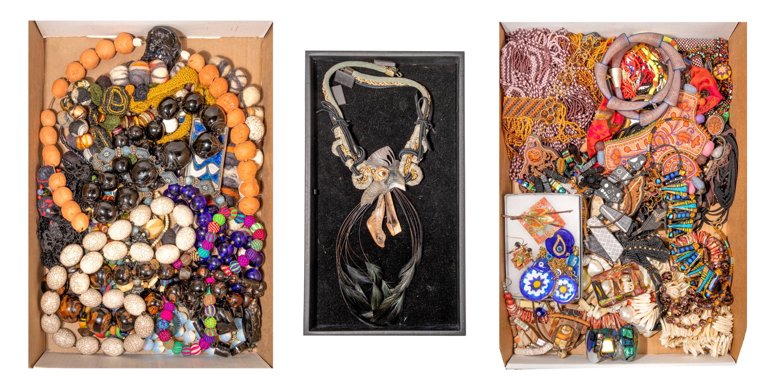 Costume Jewelry Assortment: Costume Jewelry Assortment Approximately (18) pounds of fashion jewelry including necklaces, pins, earrings, bracelets, rings, pendants, some in boxes Property from: an Estate, Highland Park,