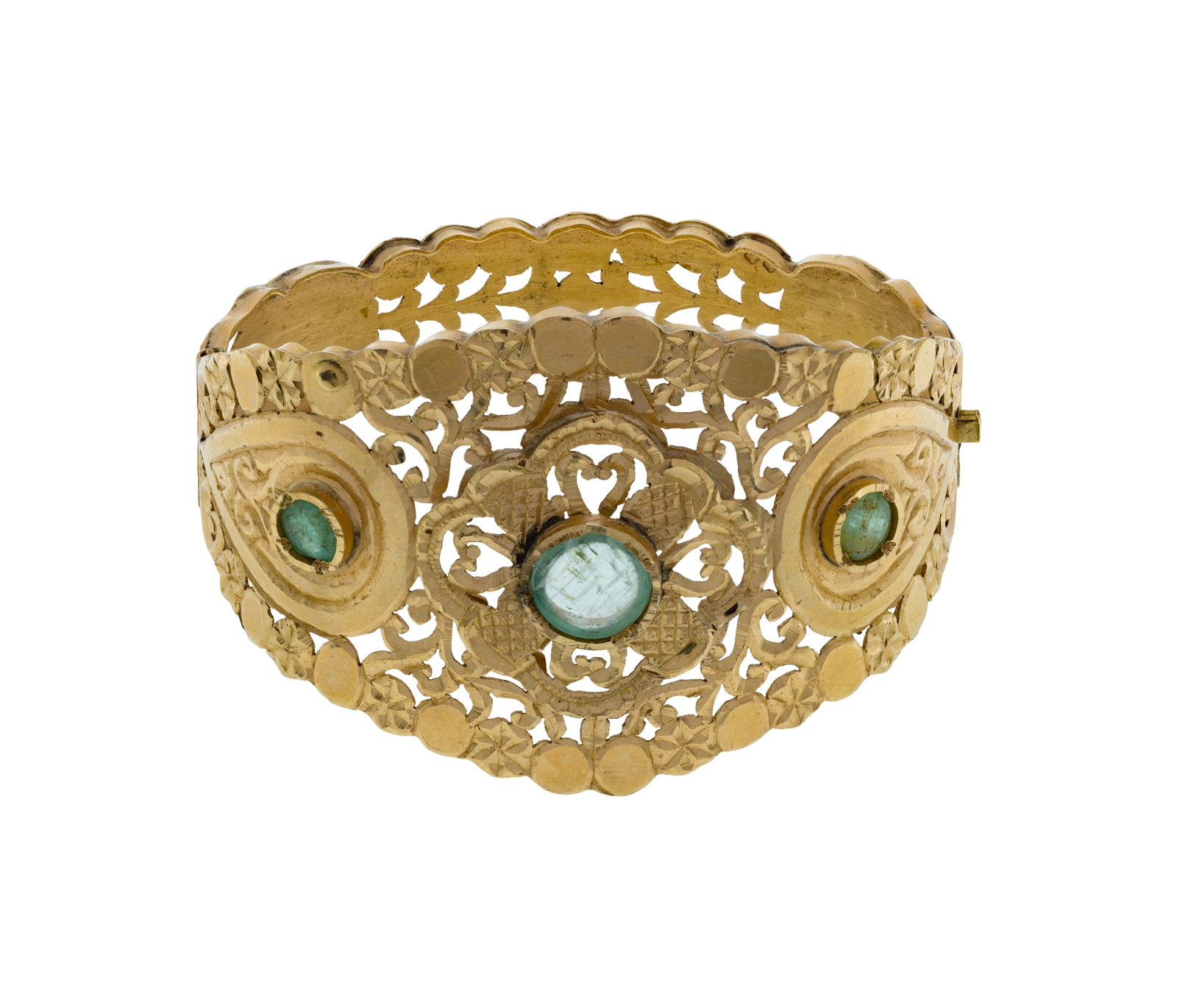 18k Yellow Gold and Emerald Hinged Bangle Bracelet (1 of 2)