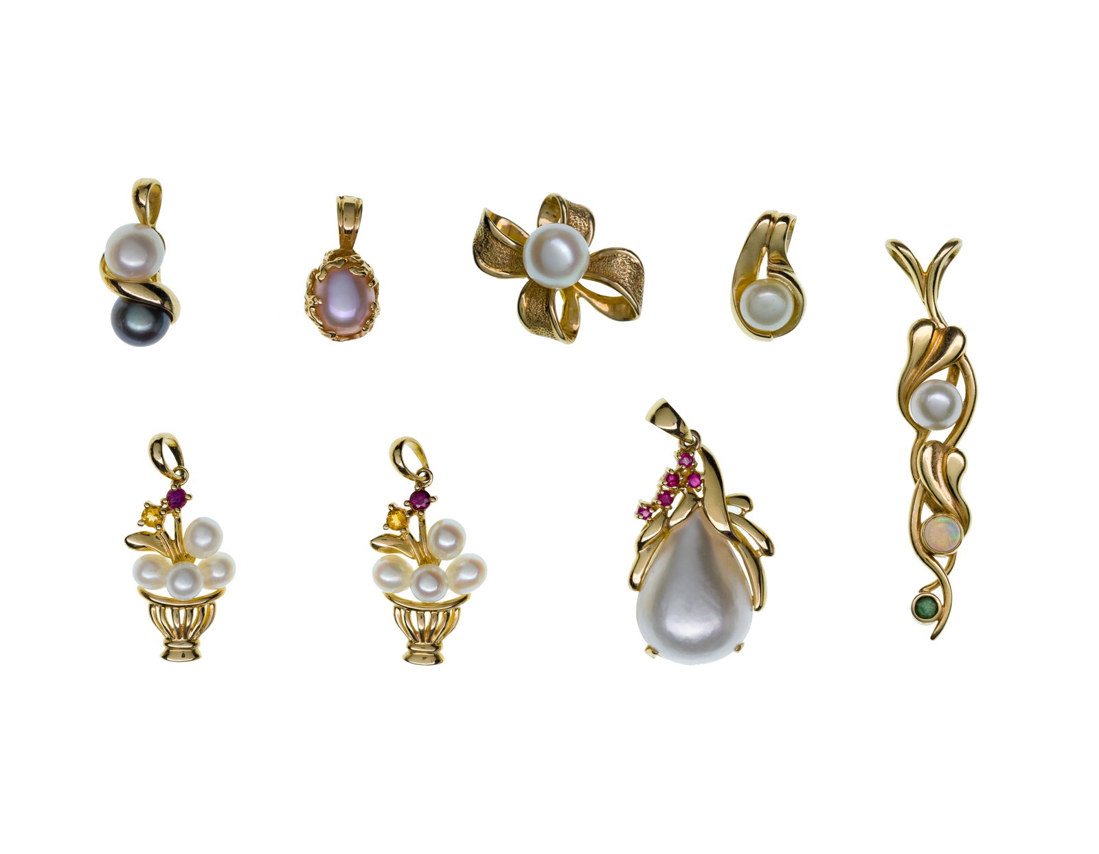 14k and 10k Yellow Gold and Pearl Pendant Assortment (1 of 1)
