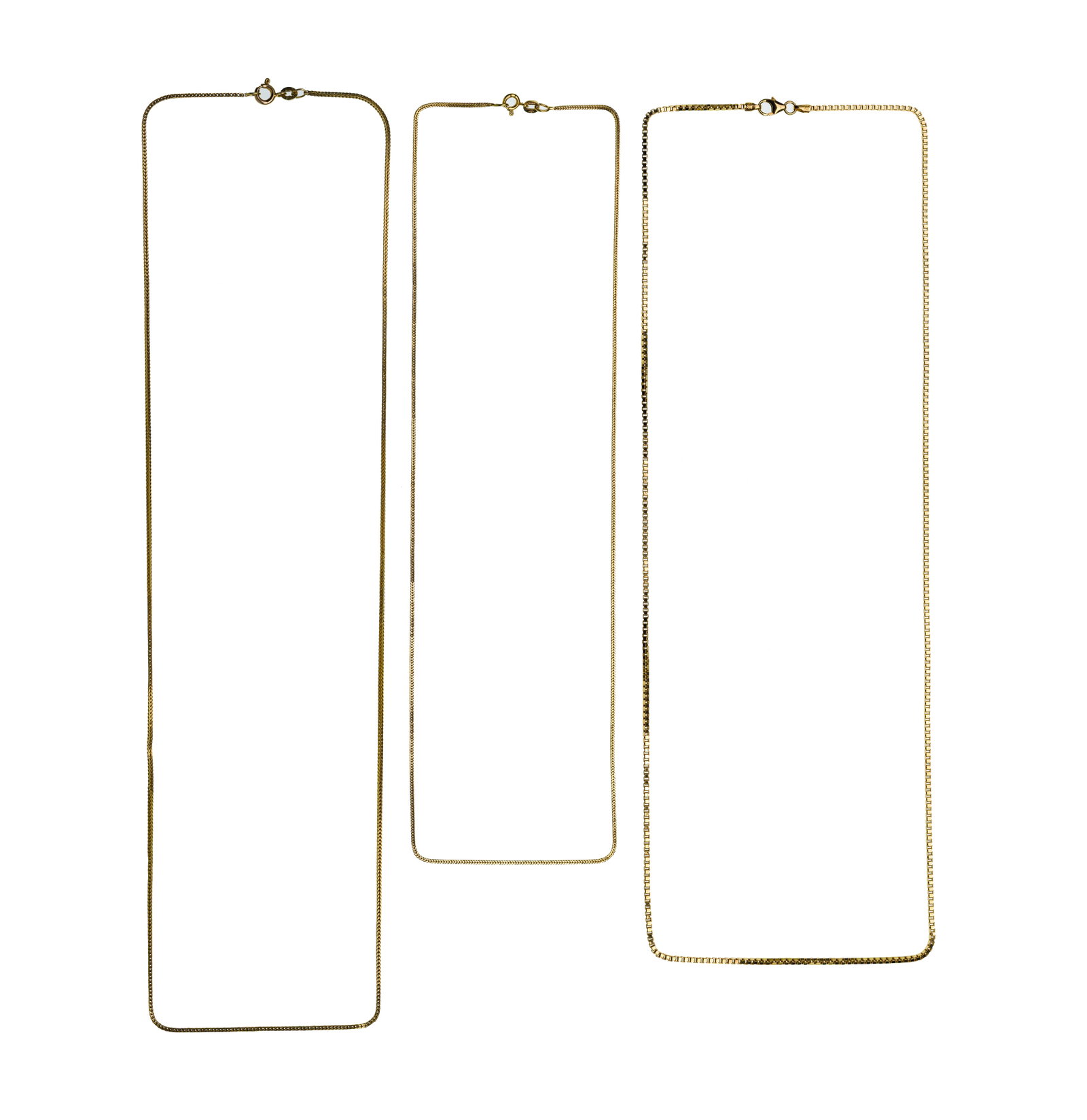 14k Yellow Gold Necklace Assortment: 14k Yellow Gold Necklace Assortment (3) link style necklaces (all marked '14k') Property from: a Private Collector, Westmont, Illinois Length: 24 1/2 inches (longest) Weight: 14k gold: 8.13 dwts. (tot