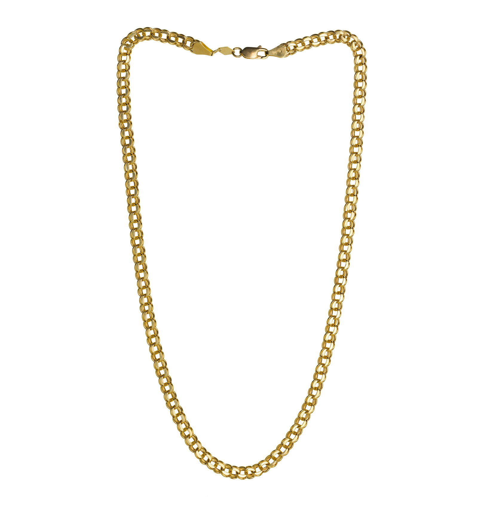 18k Yellow Gold Necklace: 18k Yellow Gold Necklace A 0.25-inch wide bubble link style (marked '18k') Property from: a Private Collector, Westmont, Illinois Length: 18 inches Weight: 18k gold: 8.99 dwts. (total) Condition: over