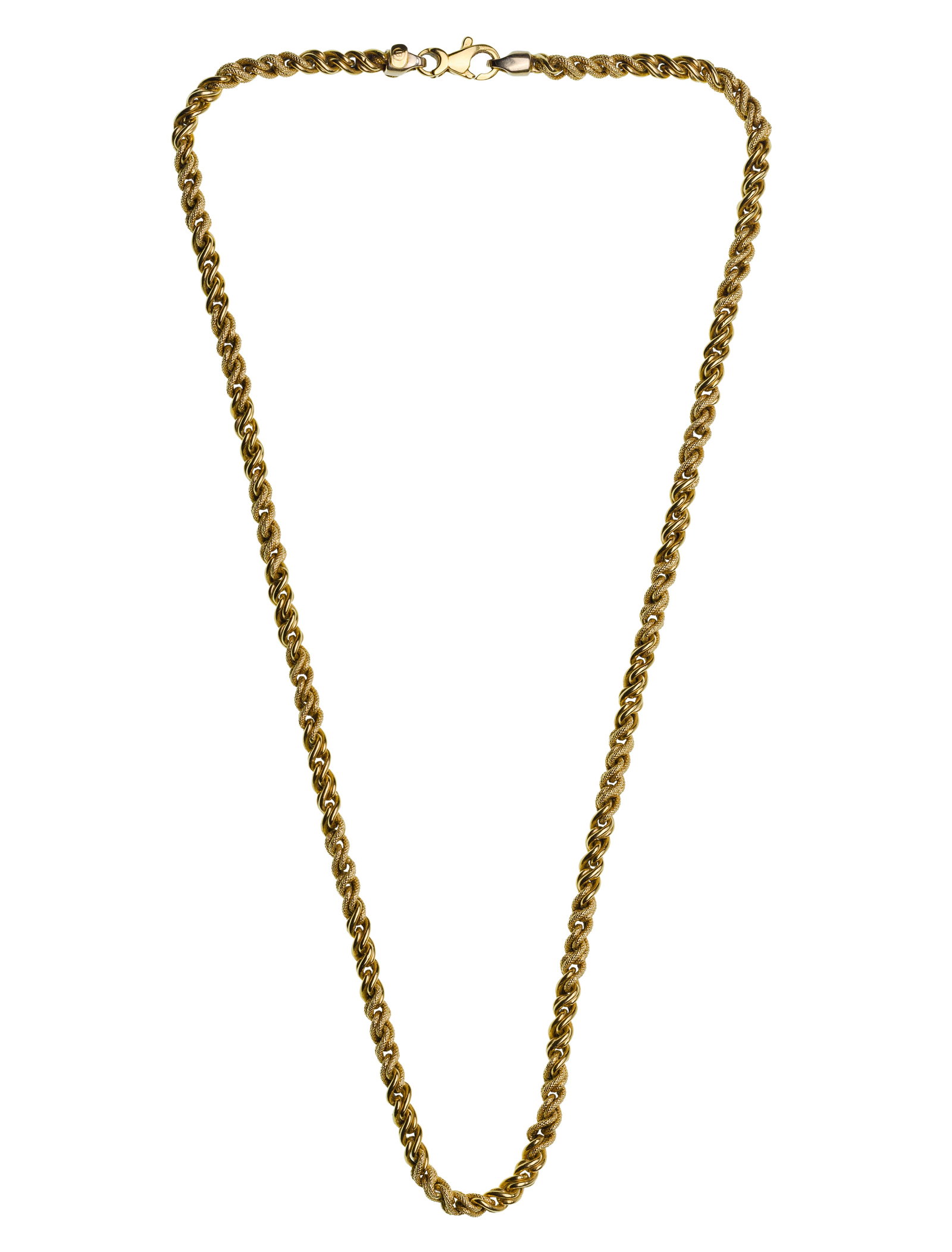 18k Yellow Gold Twisted Rope Necklace: 18k Yellow Gold Twisted Rope Necklace A 0.125-inch wide choker style (marked '18k') Property from: a Private Collector, Westmont, Illinois Length: 17 inches Weight: 18k gold: 7.35 dwts. (total)