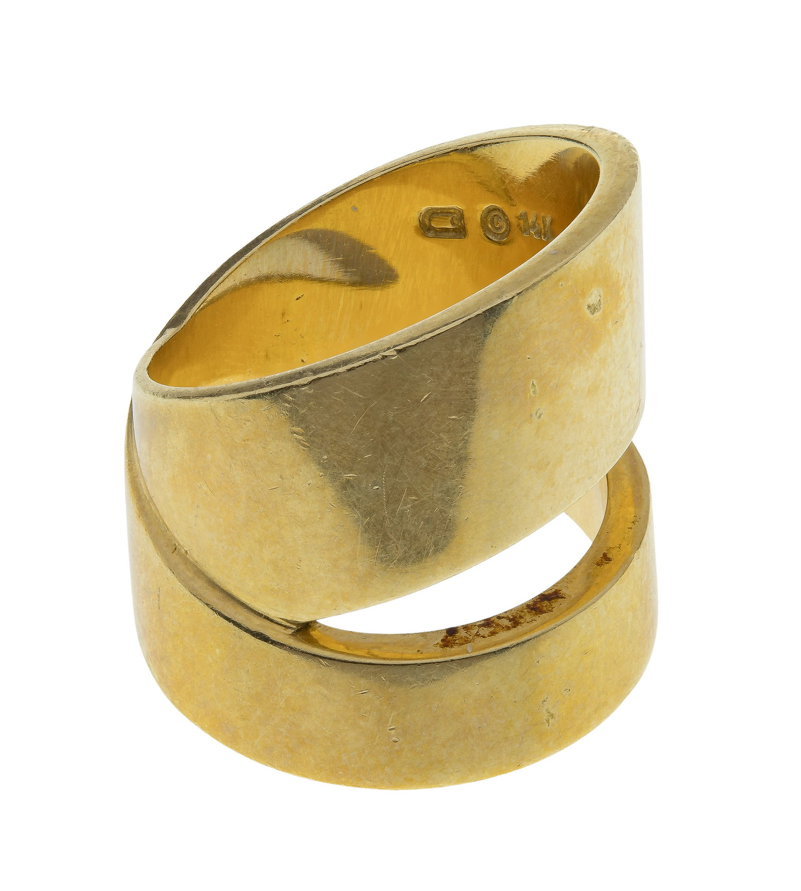 14k Yellow Gold Ring: 14k Yellow Gold Ring A band ring (marked '14k') Property from: a Private Collector, Westmont, Illinois Size: 6.5 Weight: 14k gold: 9.13 dwts. (total) Condition: overall light wear consistent with norm