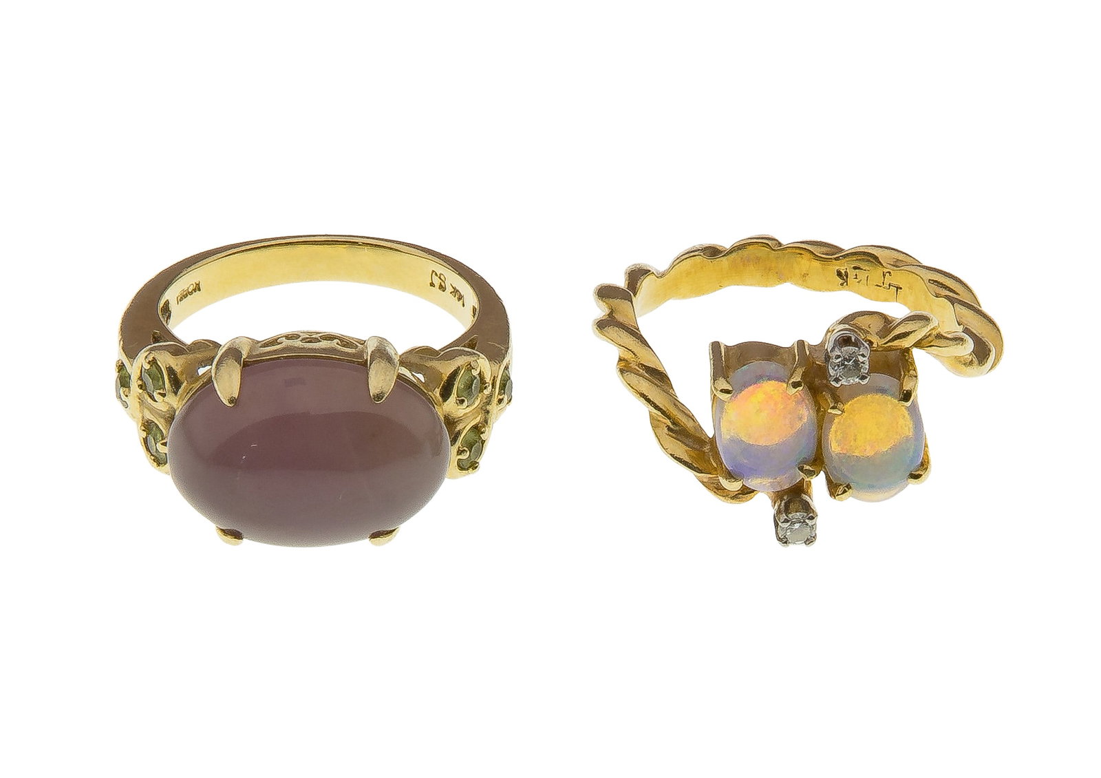 14k Yellow Gold and Opal / Lavender Jade Rings (1 of 2)