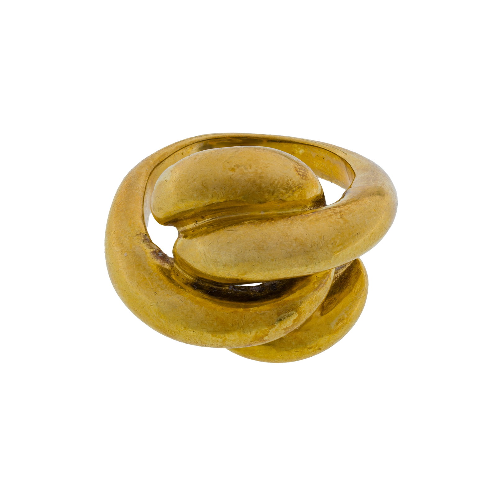 18k Yellow Gold Ring: 18k Yellow Gold Ring Having a crossover hook front (marked '18k') Property from: a Private Collector, Westmont, Illinois Size: 5 Weight: 18k gold: 7.81 dwts. (total) Condition: overall light wear