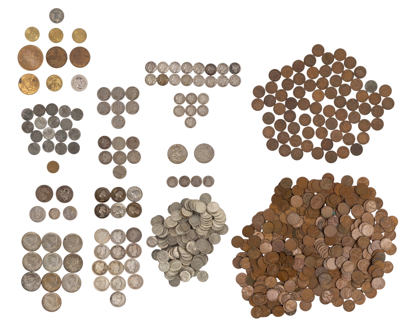 US Silver and Miscellaneous Coin Assortment: US Silver and Miscellaneous Coin Assortment $21.15 face value US 90% silver including (2) Franklin 50c, (13) Barber 25c, (6) Washington 25c, (4) Seated Liberty 10c, (7) Barber 10c, (16) Mercury 10c