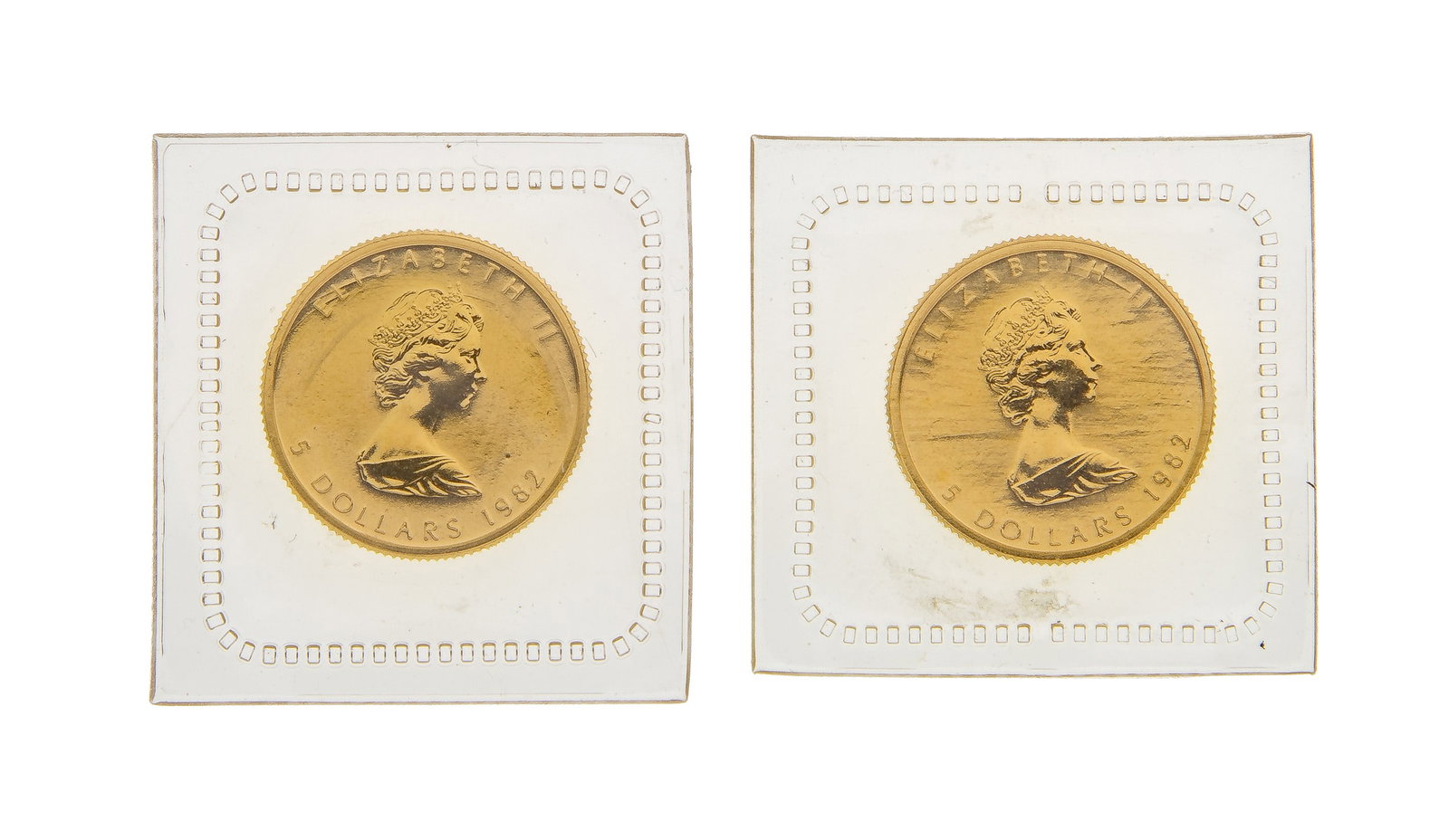 Canada: 1982 $5 Maple Leaf Gold Coins: Canada: 1982 $5 Maple Leaf Gold Coins (2) coins Property from: an Estate, Wilmette, Illinois Category: World Coins & Currency > World Coins Estimated Sale Time: 3:31 pm CST Shipping Status: Shipping