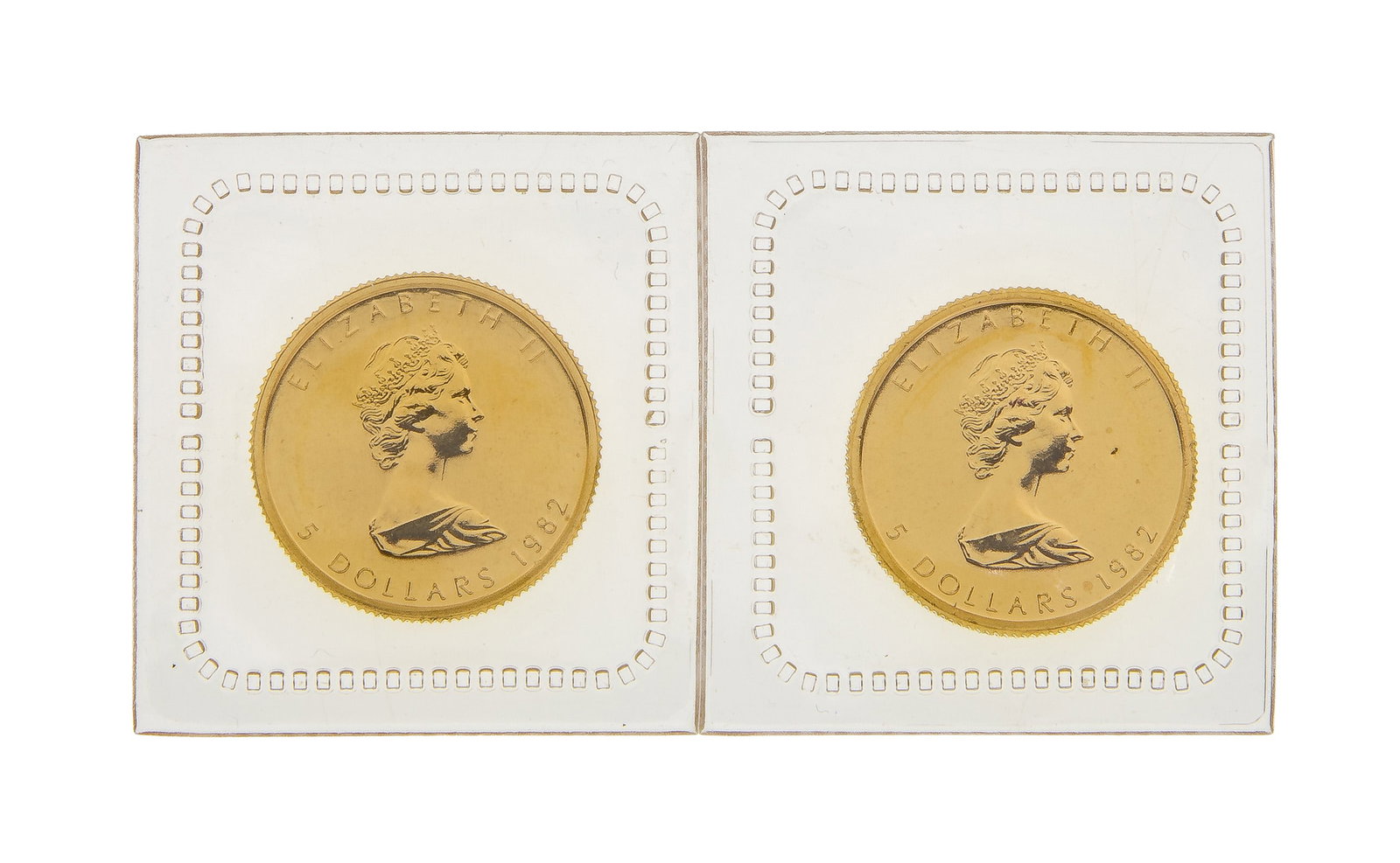 Canada: 1982 $5 Maple Leaf Gold Coins: Canada: 1982 $5 Maple Leaf Gold Coins (2) coins Property from: an Estate, Wilmette, Illinois Category: World Coins & Currency > World Coins Estimated Sale Time: 3:32 pm CST Shipping Status: Shipping