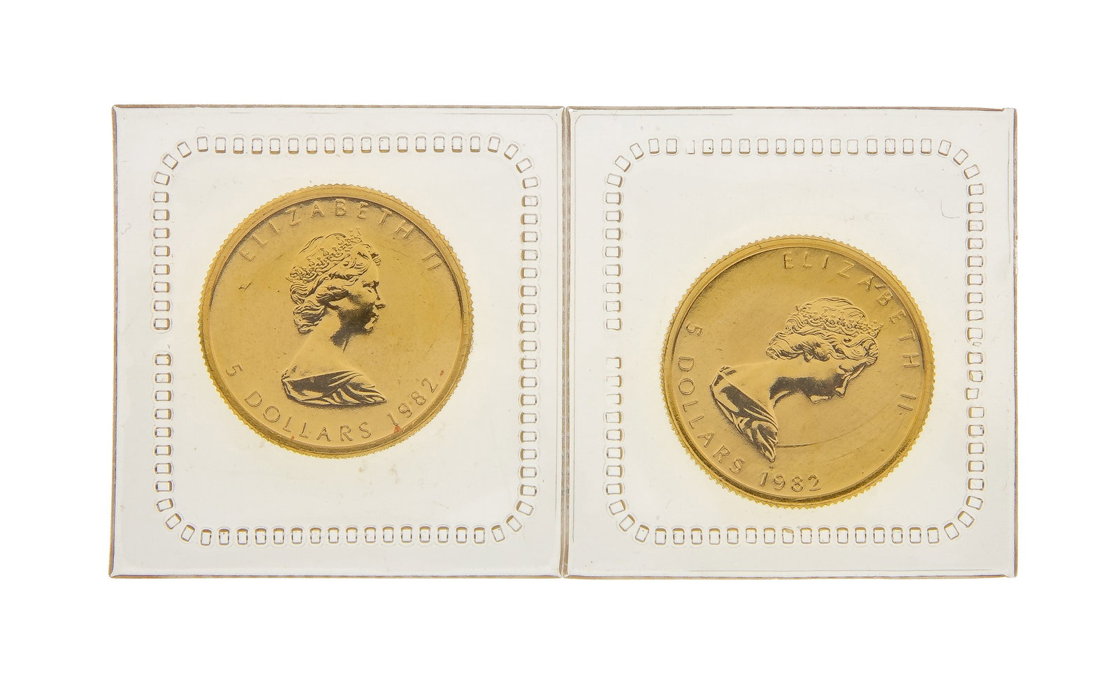 Canada: 1982 $5 Maple Leaf Gold Coins: Canada: 1982 $5 Maple Leaf Gold Coins (2) coins Property from: an Estate, Wilmette, Illinois Category: World Coins & Currency > World Coins Estimated Sale Time: 3:33 pm CST Shipping Status: Shipping