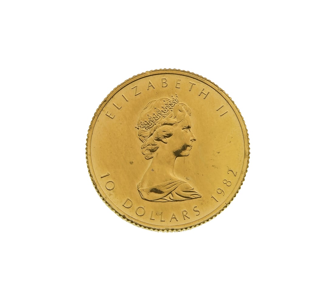 Canada: 1982 $10 Maple Leaf Gold Coin: Canada: 1982 $10 Maple Leaf Gold Coin Property from: an Estate, Wilmette, Illinois Category: World Coins & Currency > World Coins Estimated Sale Time: 3:36 pm CST Shipping Status: Shipping Quote