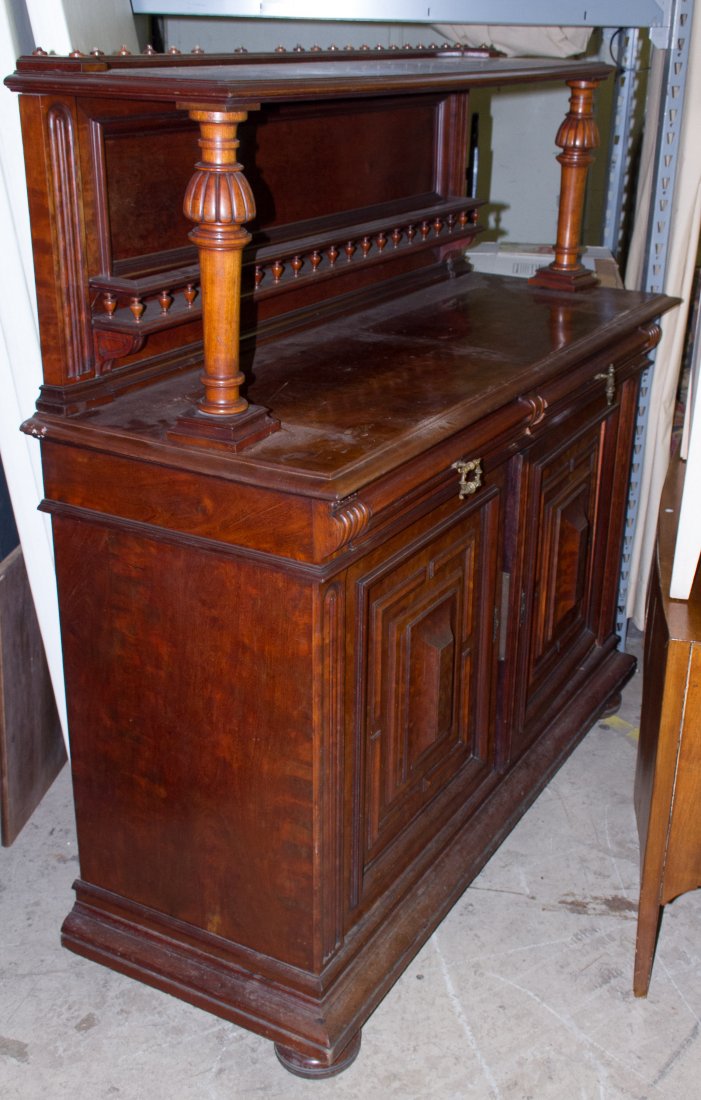 Mahogany Sideboard: Mahogany Sideboard Having two drawers, cabinet below and plate rack inside pillared shelf Height: 61.00 inches, Width: 60.00 inches, Depth: 23.00 inches Category: Furniture > American Shipping Status: