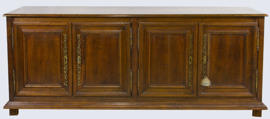 Stressed Walnut Buffet by Don Ruseau: Stressed Walnut Buffet by Don Ruseau With four locking doors, interior shelves and drawers Height: 34.00 inches, Width: 84.00 inches, Depth: 20.00 inches Category: Furniture > American Shipping Status