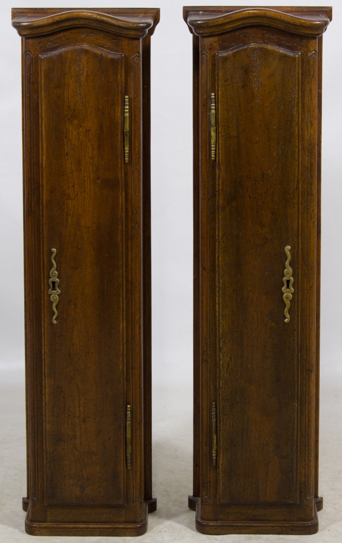 Walnut Stained Wall Cabinets: Walnut Stained Wall Cabinets Two cabinets each having a single door Height: 39.00 inches, Width: 11.00 inches, Depth: 5.50 inches Category: Furniture > American Shipping Status: 3rd Party Shipping; th