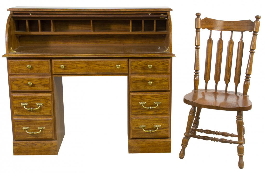 Contemporary Roll Top Desk with Chair: Contemporary Roll Top Desk with Chair Having a center drawer and four side drawers Height: 42.00 inches, Width: 48.00 inches, Depth: 20.00 inches Category: Furniture > Contemporary Shipping Status: 3r