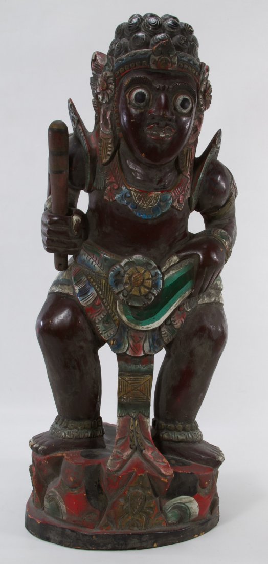 Asian War God Plaster Figurine: Asian War God Plaster Figurine War god holding a bat and a sword Height: 28.50 inches, Width: 12.00 inches, Depth: 12.00 inches Category: Decorative Arts > Asian Shipping Status: 3rd Party Shipping; t