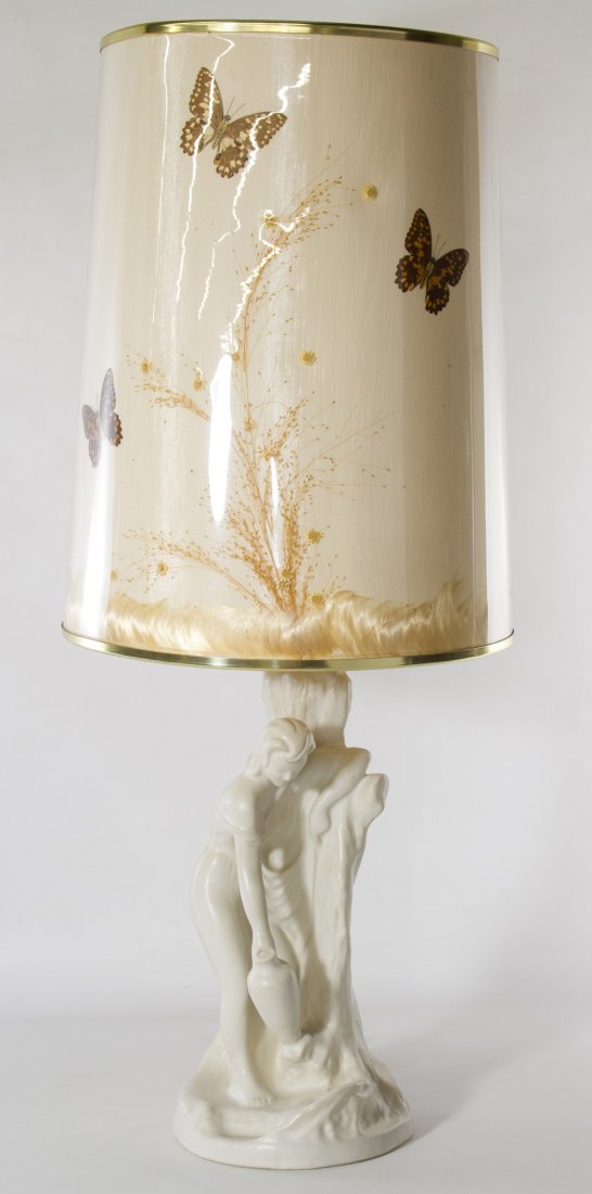 Van Briggle Pottery 'Lady at the Well' Table Lamp and: Van Briggle Pottery 'Lady at the Well' Table Lamp and Shade Original butterfly shade Height: 33.25 inches, Width: 12.00 inches Category: Pottery > Van Briggle Shipping Status: 3rd Party Shipping; the 