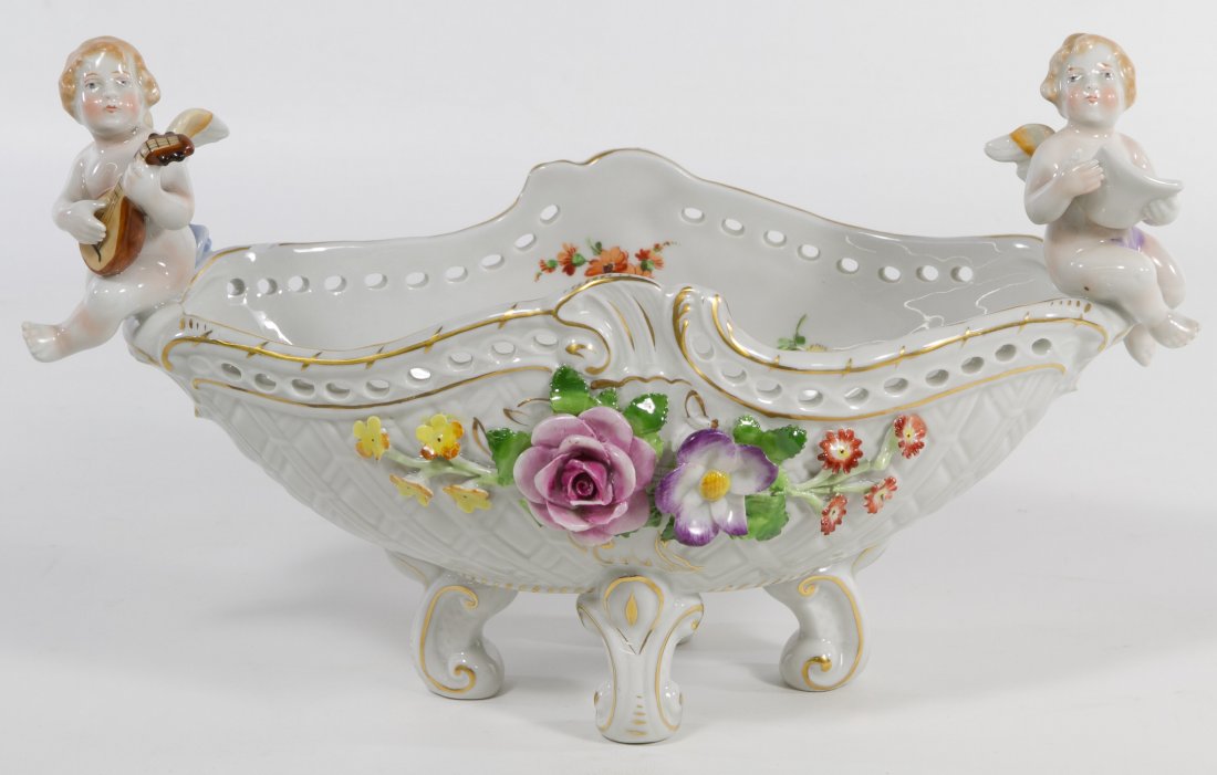 Von Schierholz Dresden Porcelain Bowl: Von Schierholz Dresden Porcelain Bowl Maker name is stamped on the bottom Height: 7.00 inches, Width: 12.00 inches, Depth: 6.00 inches Category: Porcelain and Ceramics > Bavarian Shipping Status: 3rd 
