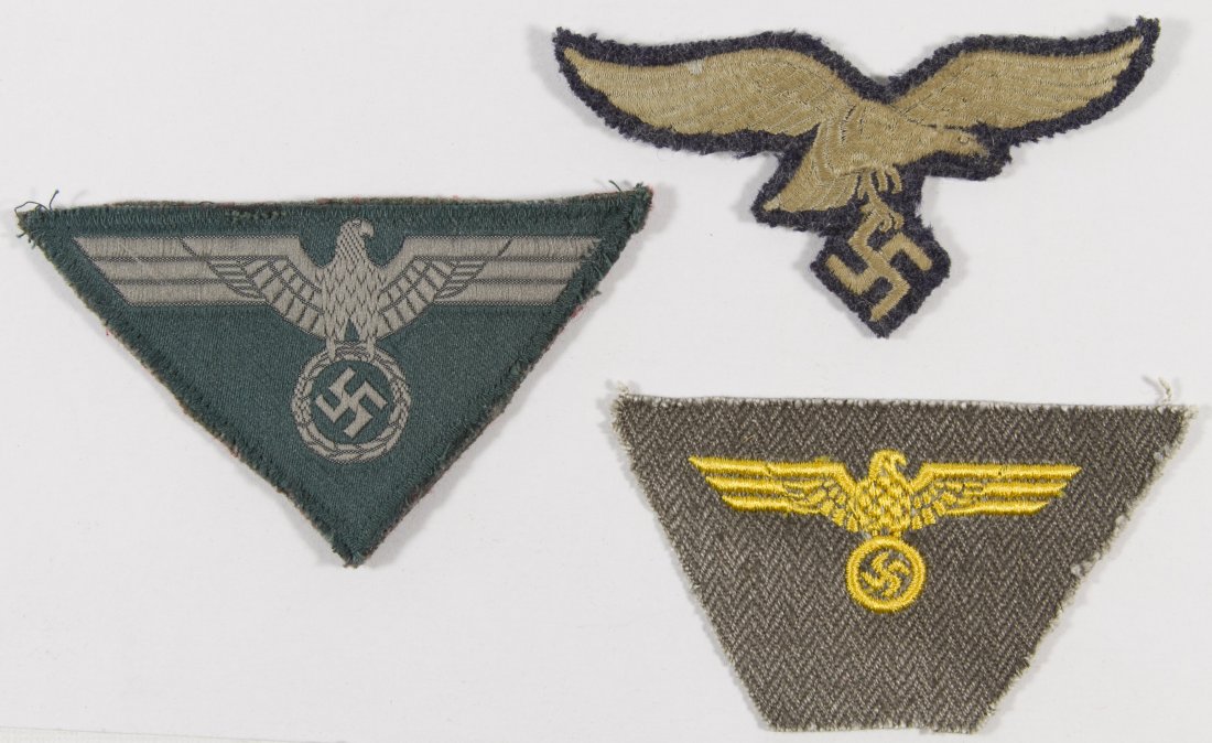 World War II German Eagle Patch Collection: World War II German Eagle Patch Collection Three embroidered patches from the Army, Navy, and Air Force Height: 1.50 inches, Width: 3.50 inches (approximately) Category: Military & Weapons > World War