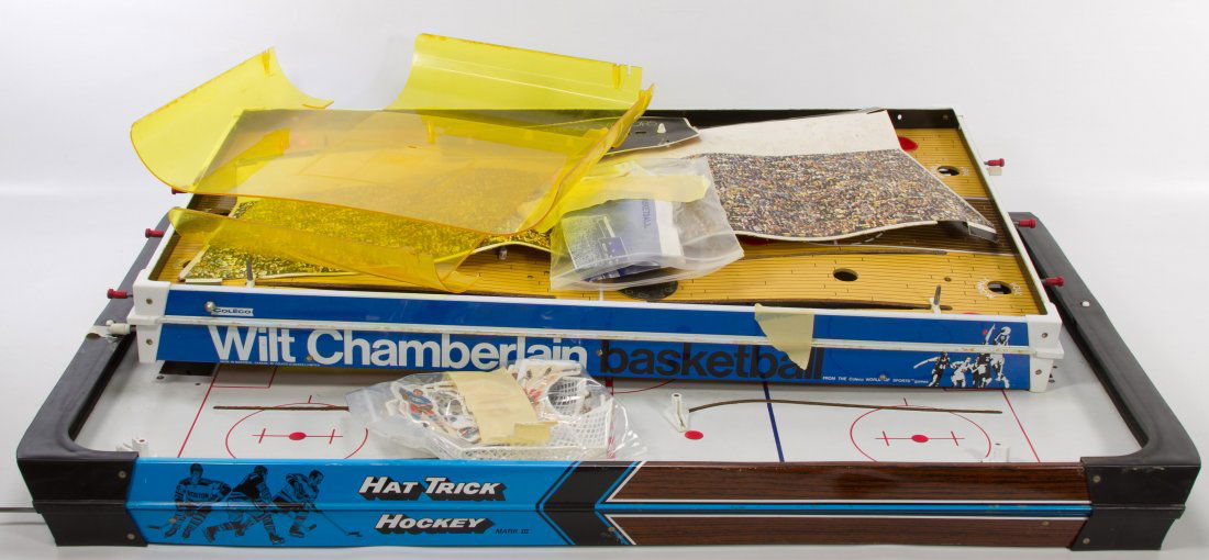 Estate Lot: Table Games: Estate Lot: Table Games Including Coleco Wilt Chamberlain Basketball game, and Hat Trick Hockey Mark III game with parts Height: 12.50 inches (height of basketball game) Category: Estate Lots > Estate