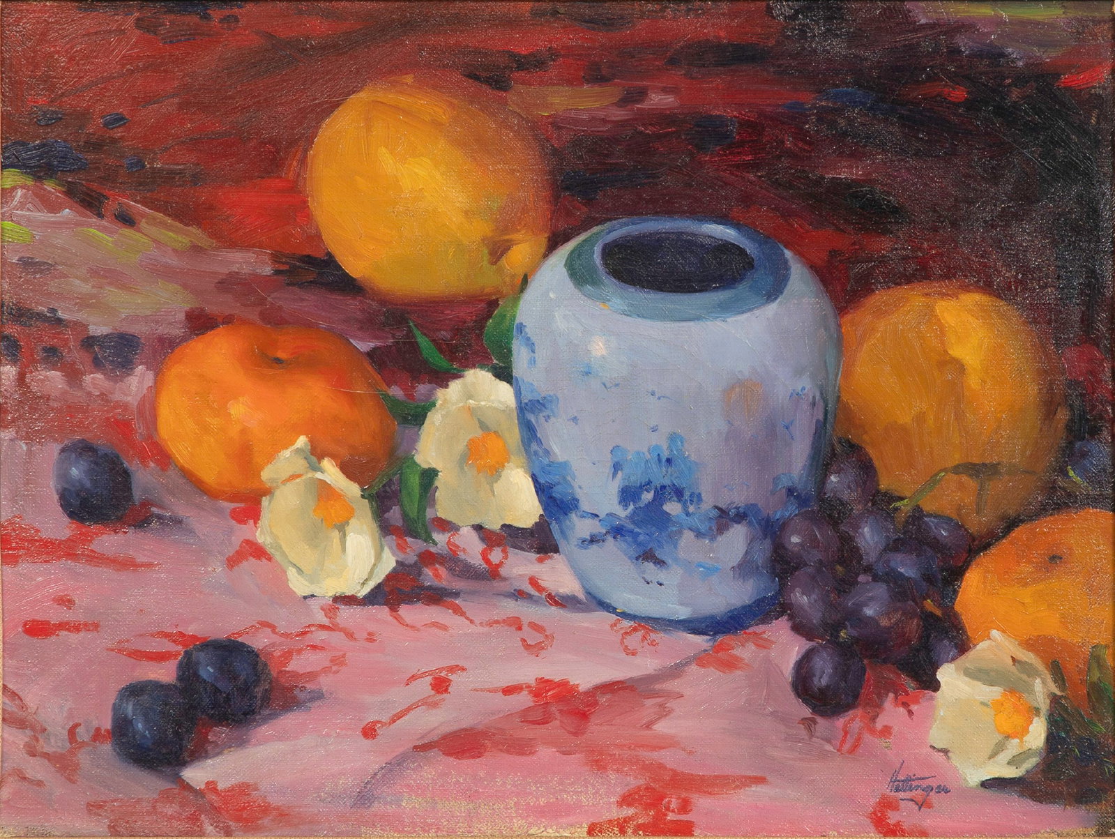 David Hettinger (American, b.1946) 'Still Life with Poppies' Oil on Canvas: David Hettinger (American, b.1946) 'Still Life with Poppies' Oil on Canvas (2) total items including a 1968 still life, signed and annotated verso; together with an illegibly signed oil on panel, both