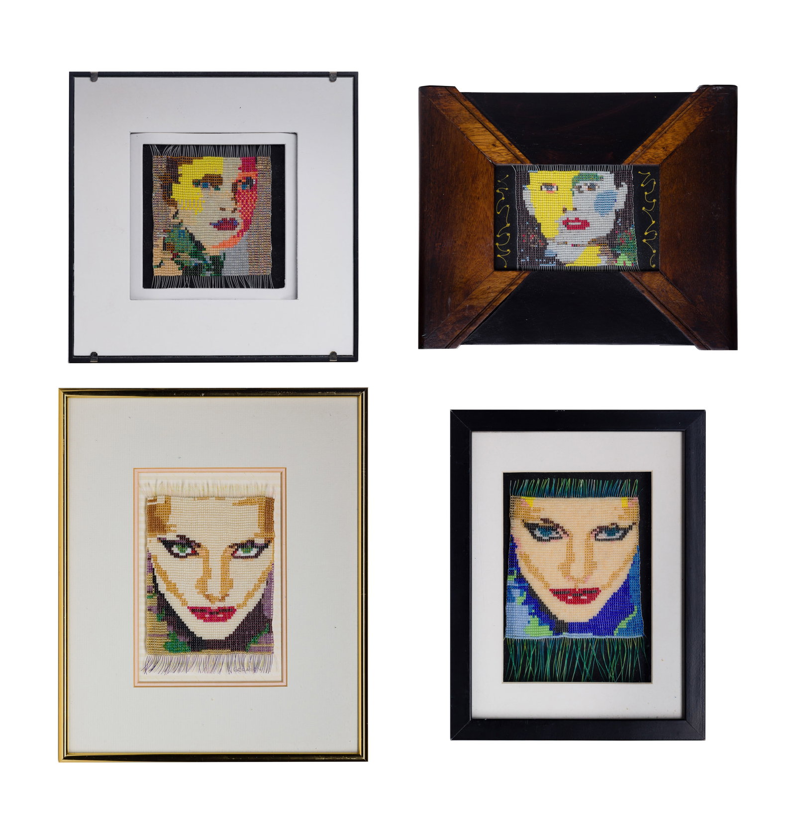 Gail Dragon (American, 20th Century) Beadwork Assortment: Gail Dragon (American, 20th Century) Beadwork Assortment (4) undated items, artist labels verso, all depicting feminine faces, framed Property from: an Estate, Glen Ellyn, Illinois Height: 6 1/2