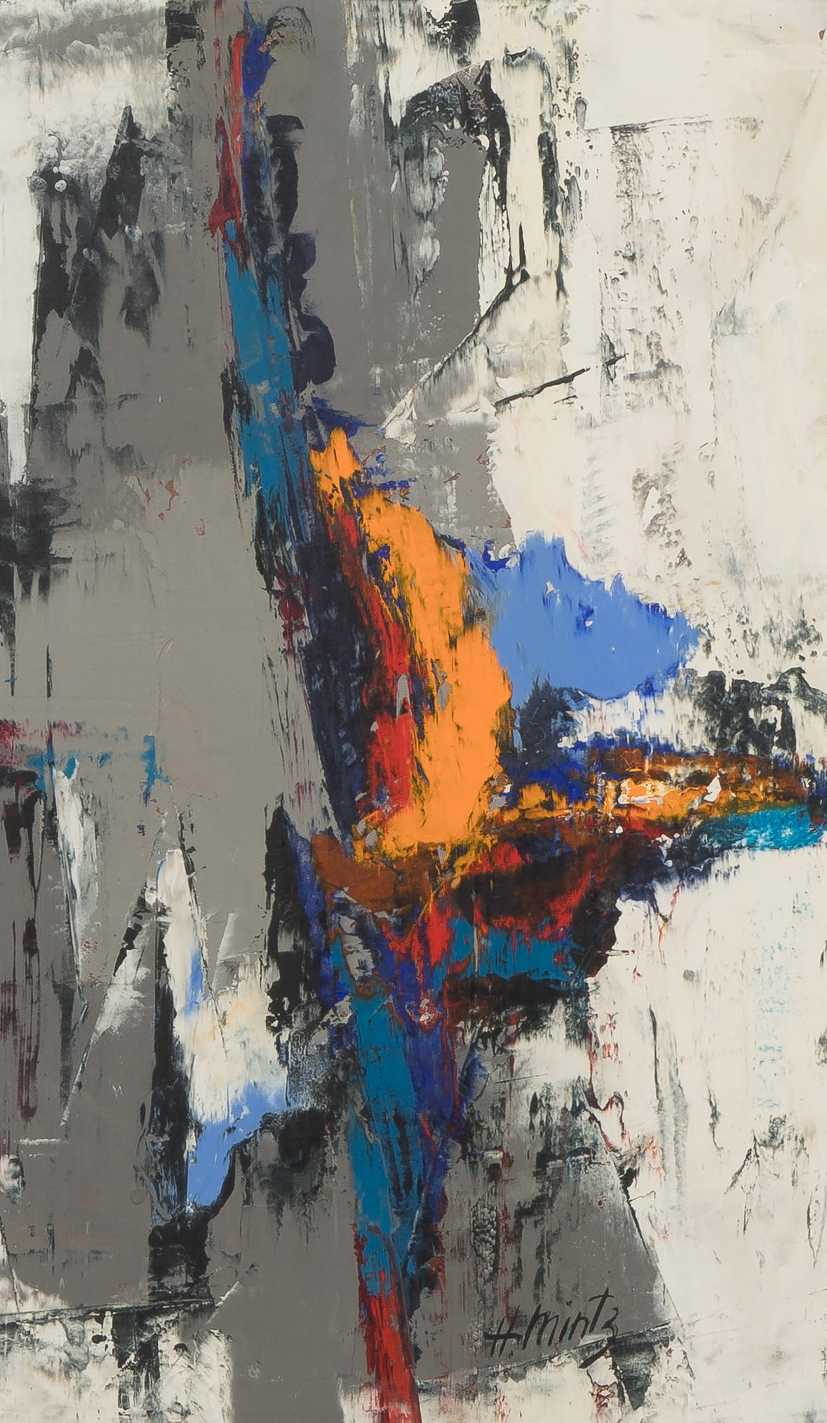 Harry Mintz (Polish / American, 1907-2002) Oil on Panel: Harry Mintz (Polish / American, 1907-2002) Oil on Panel An undated, signed abstract in a linen-lined wood frame Property from: a Private Collector, Chicago, Illinois Height: 15 inches, Width: 9