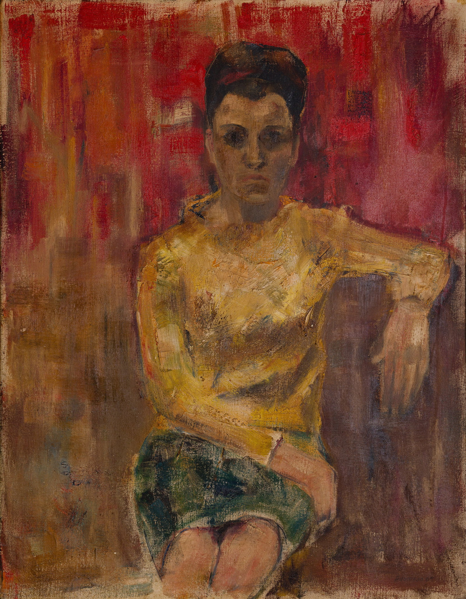 Unknown Artist (20th Century) Oil on Canvas: Unknown Artist (20th Century) Oil on Canvas 1969, signed 'Adamson', portrait of a seated young woman, in a lath style frame Property from: an Estate, Glen Ellyn, Illinois Height: 36 inches, Width: 28 