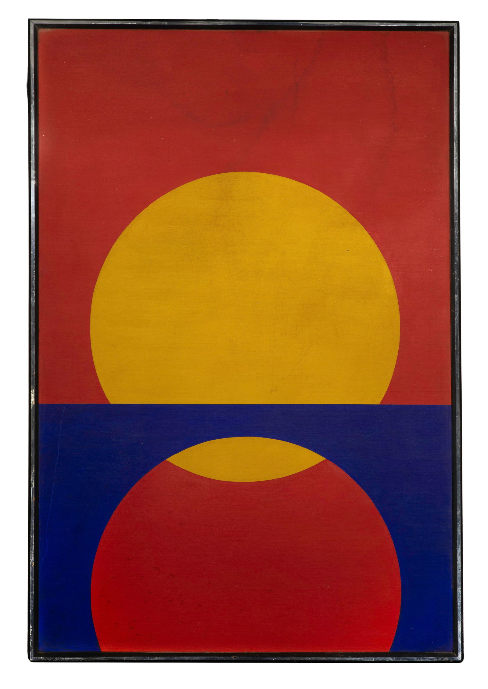 Unknown Artist (20th Century) Oil on Canvas: Unknown Artist (20th Century) Oil on Canvas Undated, unsigned, a Bahaus inspired geometric design, in a box frame Property from: an Estate, Glen Ellyn, Illinois Height: 48 inches, Width: 32 inches (si