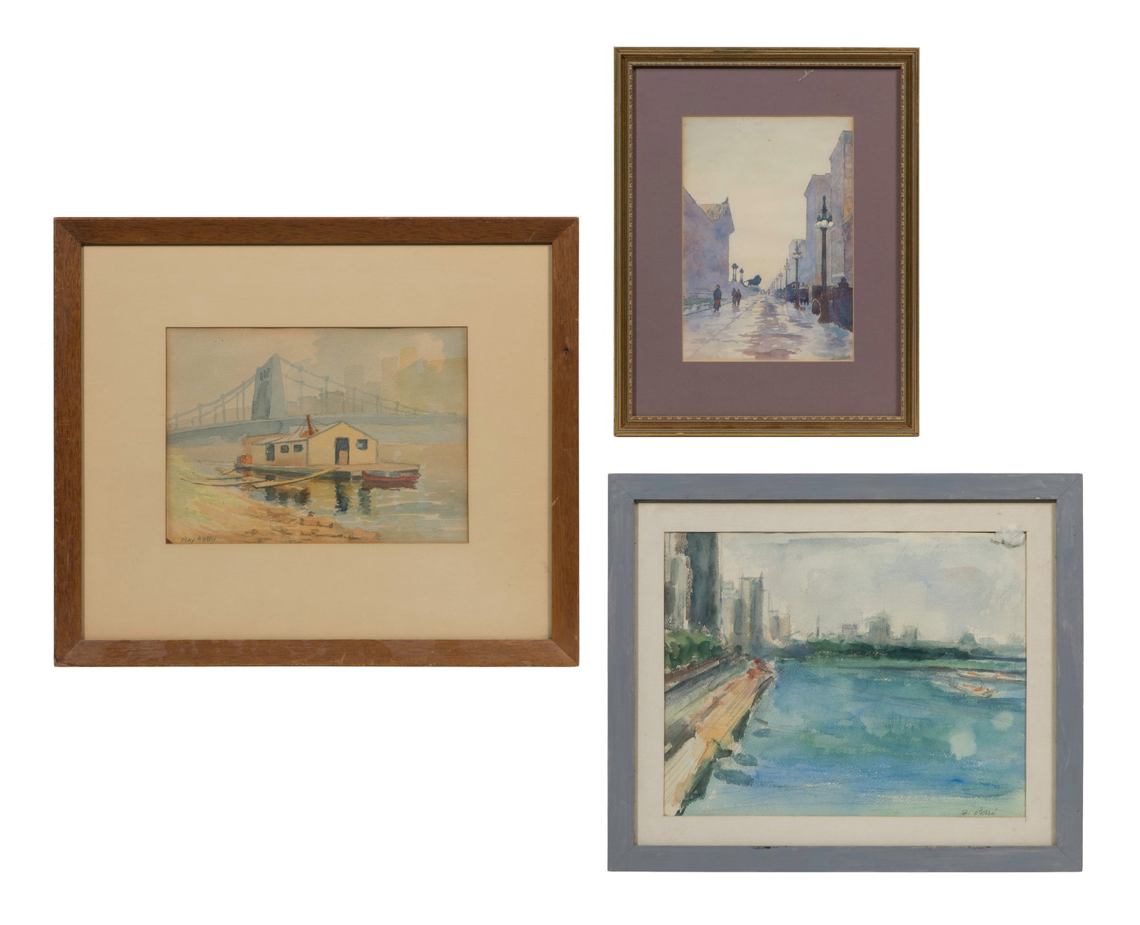 Various Artists (American, 20th Century) Watercolor Assortment: Various Artists (American, 20th Century) Watercolor Assortment (3) items including an unsigned depiction of the Art Institute of Chicago, a view of an urban lake shore, likely Chicago, signed 'F Perri