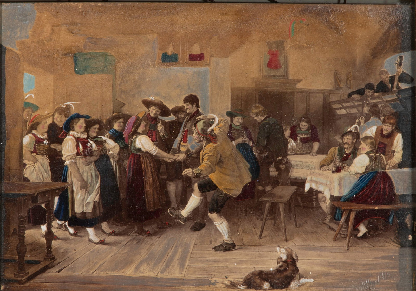 Franz Von Defregger (Austrian, 1835-1921) 'Dance at the Tavern' Oleography on Board (1 of 3)