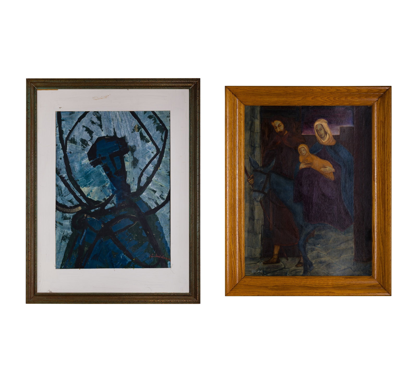 Unknown Artists (20th Century) Religious Oils on Board: Unknown Artists (20th Century) Religious Oils on Board (2) items including an undated oil on canvas board depicting the Holy Family, signed 'Coleman', and a 1964, illegibly signed depiction of St. Fra