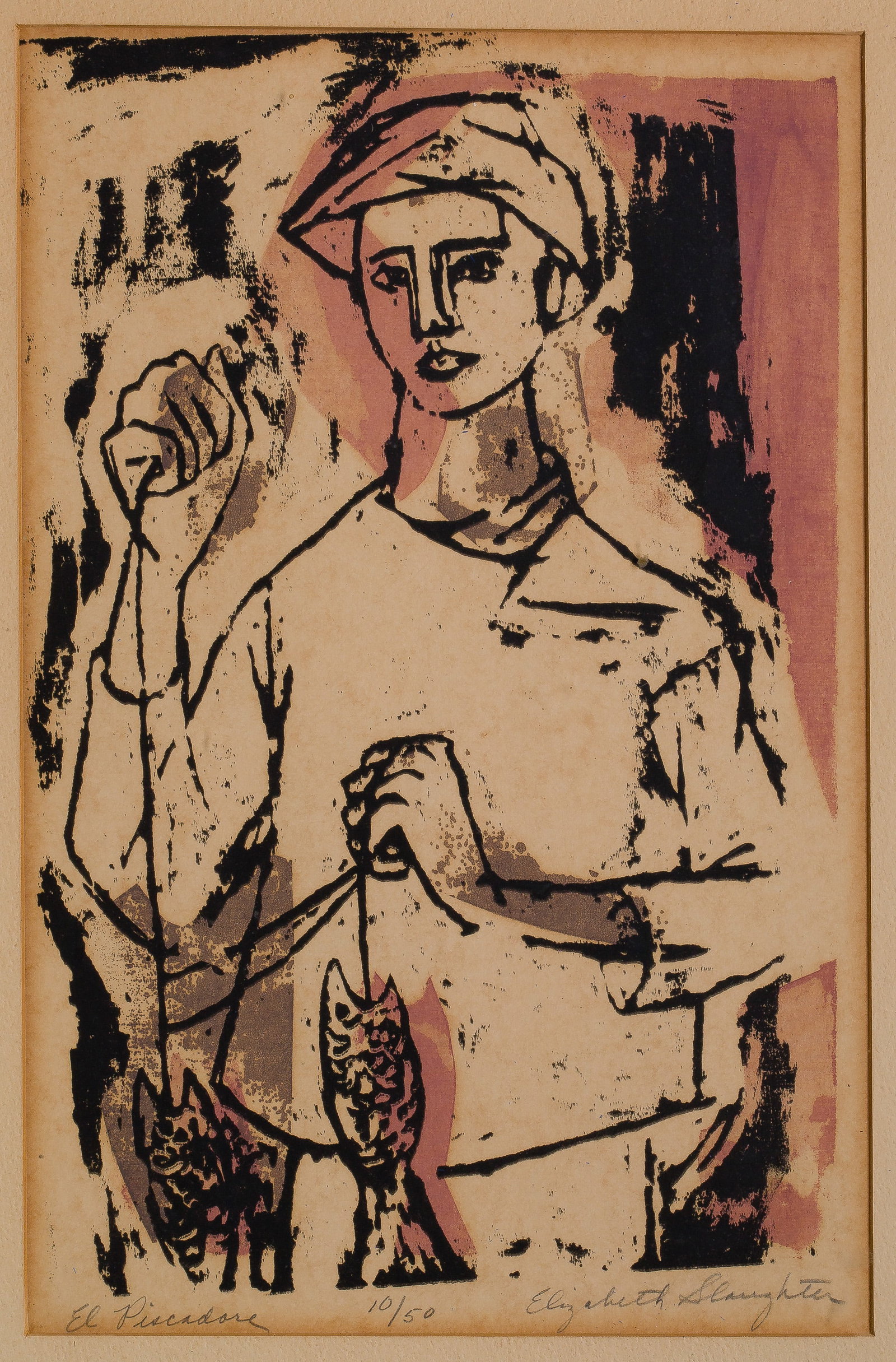 Elizabeth Slaughter (American, 1929-2013) 'El Piscadore' Woodcut (1 of 6)